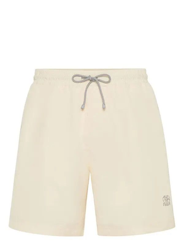 Brunello Cucinelli o1s1wg110526 Logo-Print Swim Shorts in Neutrals Size US 36 / EU 52 - 1 Thumbnail