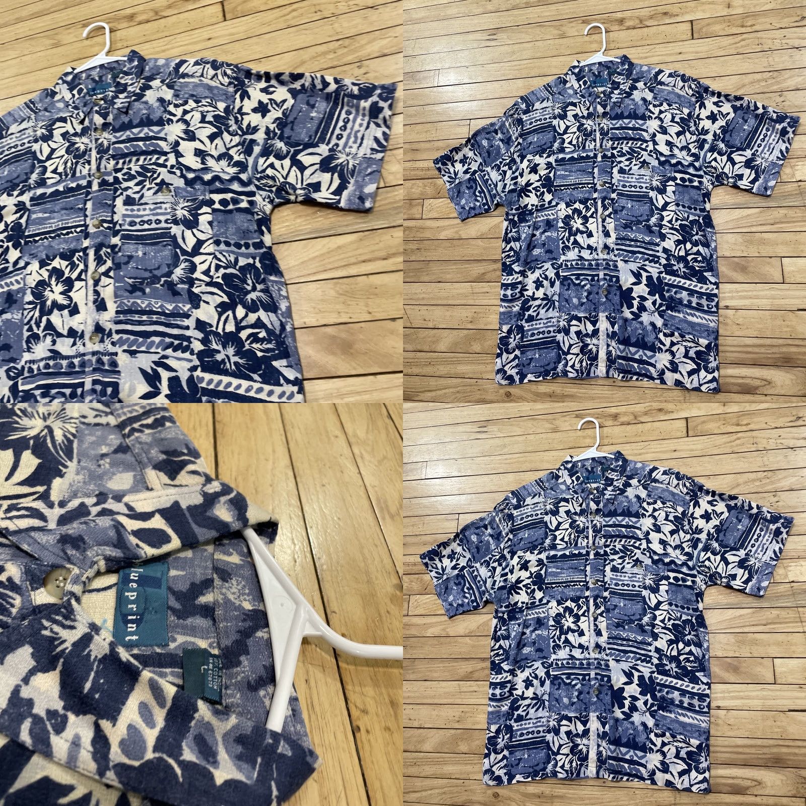 ALOHAS Blueprint Vtg 90s Shirt Men's L Blue Hawaiian Aloha Floral Madras Cotton Shirt Size US L / EU 52-54 / 3 - 10 Thumbnail