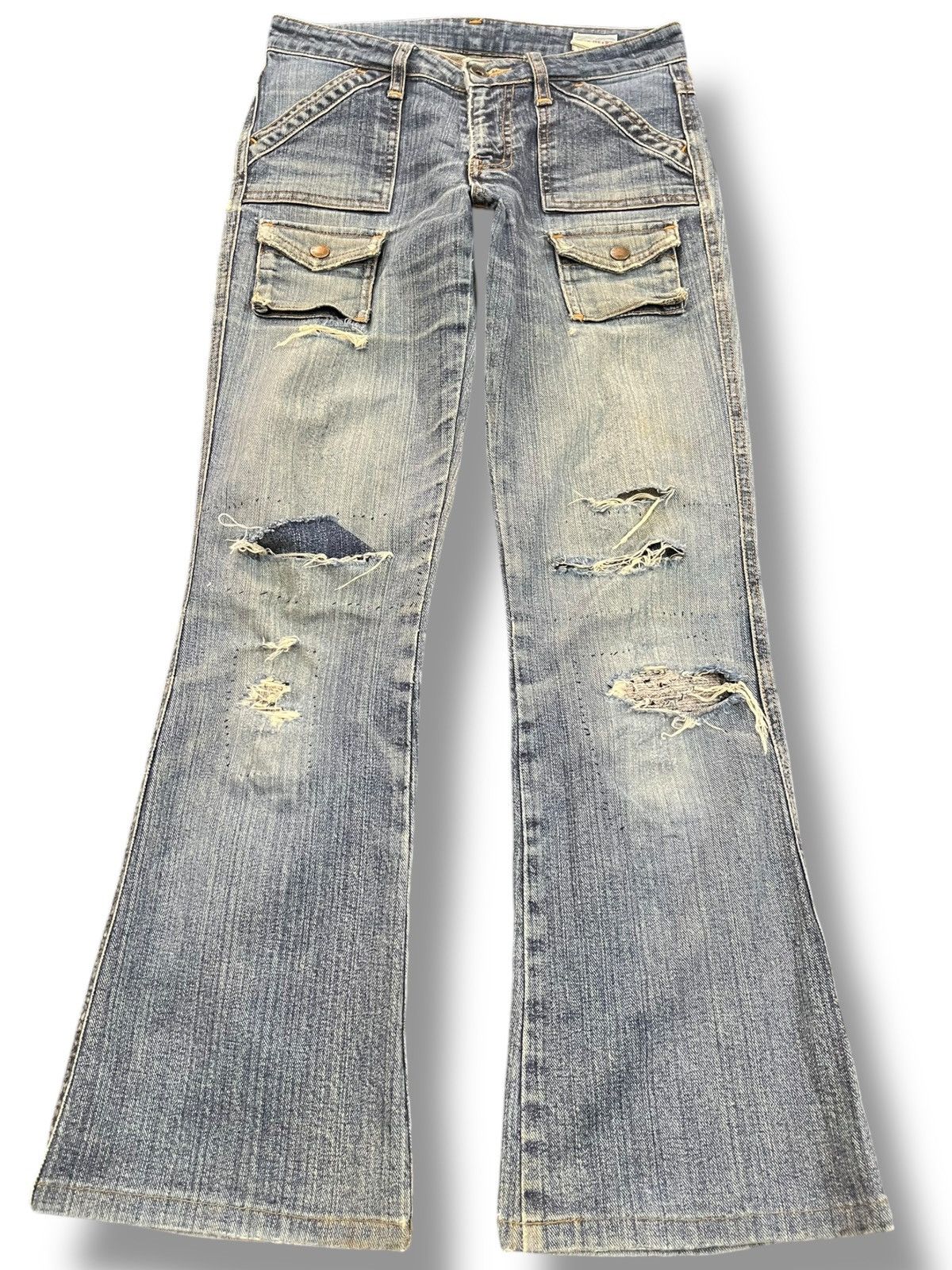 Japanese Brand Vintage Dear Heart Flare Distressed Bush Pants Denim Size US 28 / EU 44 - 1 Thumbnail