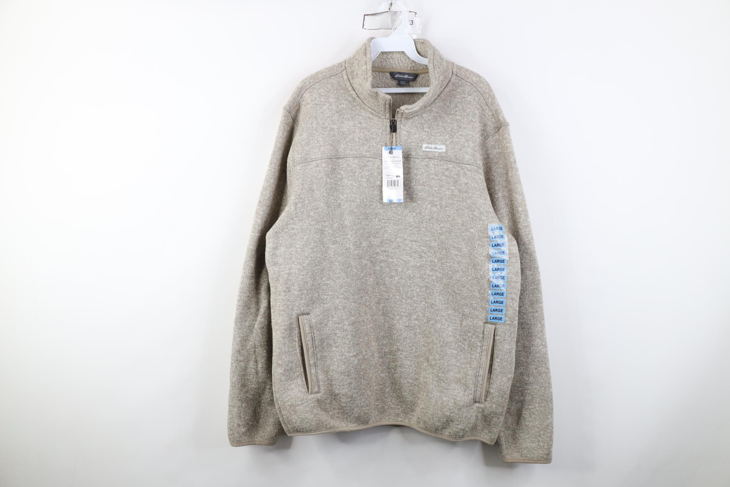 Eddie Bauer Deadstock Y2K Eddie Bauer Fleece Knit 1/4 Zip Sweater Beige Size US L / EU 52-54 / 3 - 1 Thumbnail