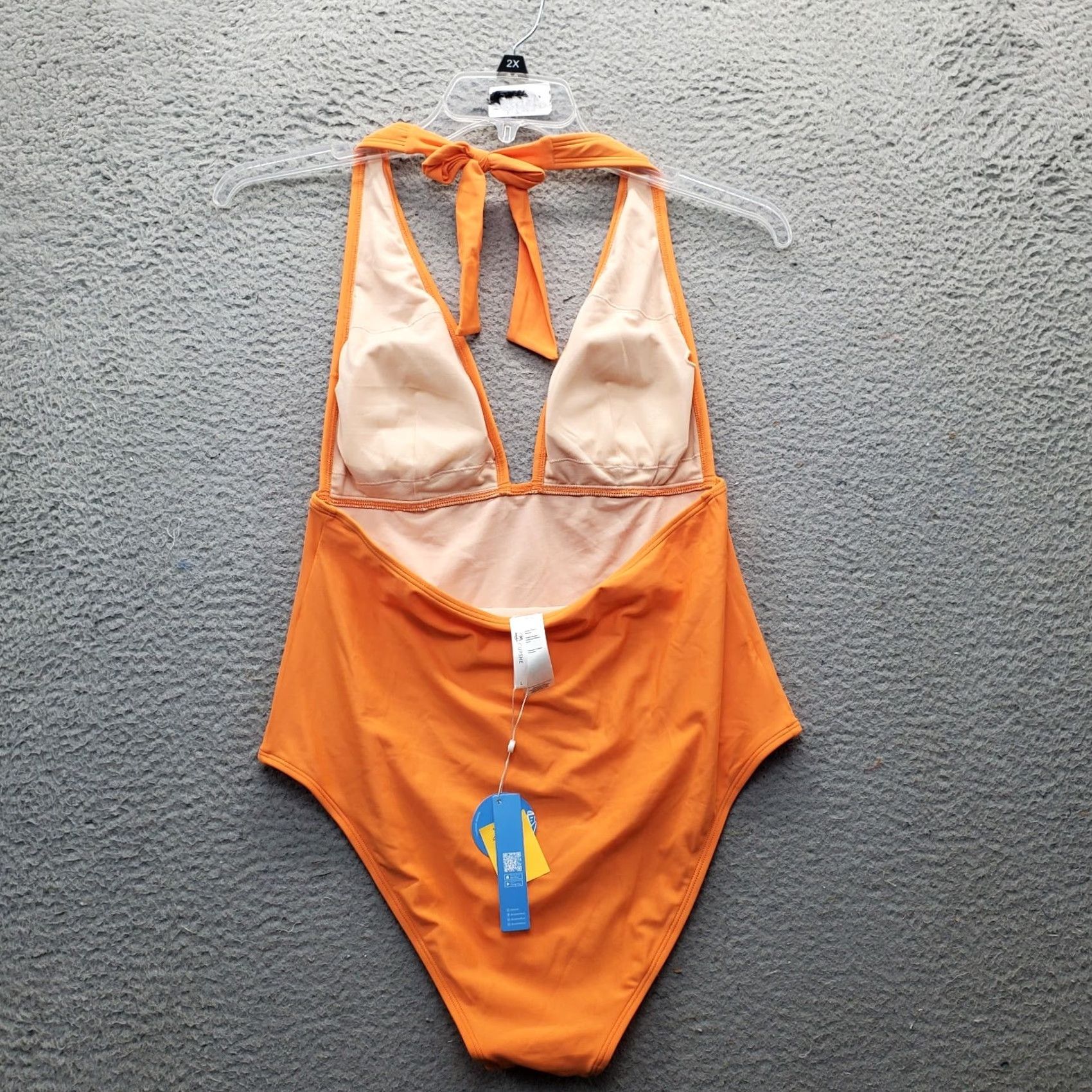 Vintage Cupshe Womens L Orange One Piece Halter Backless Tummy Control Swimsuit Size ONE SIZE - 2 Thumbnail