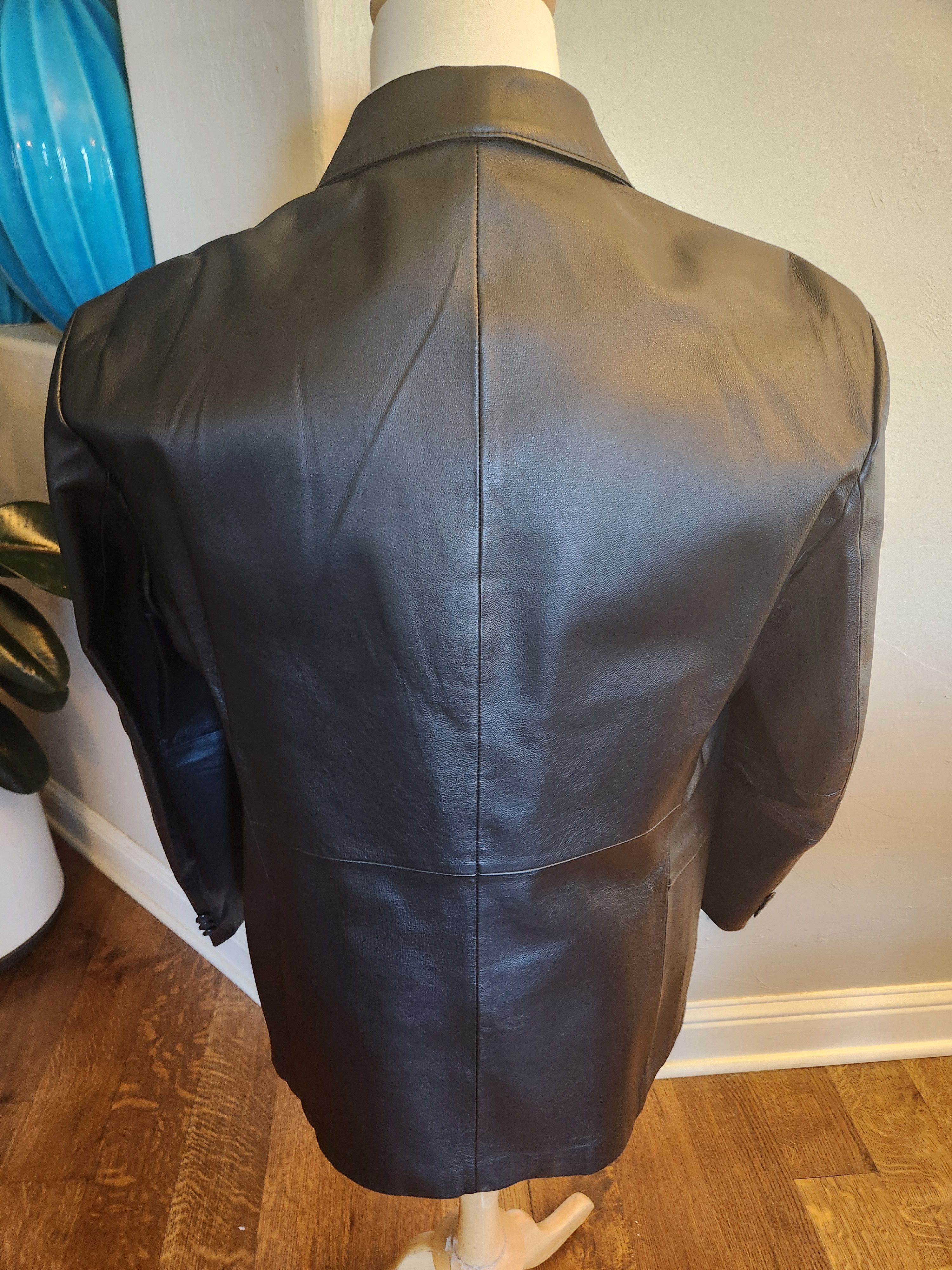 Stafford Men's 100% Leather Black Blazer Size 44R - 2 Thumbnail