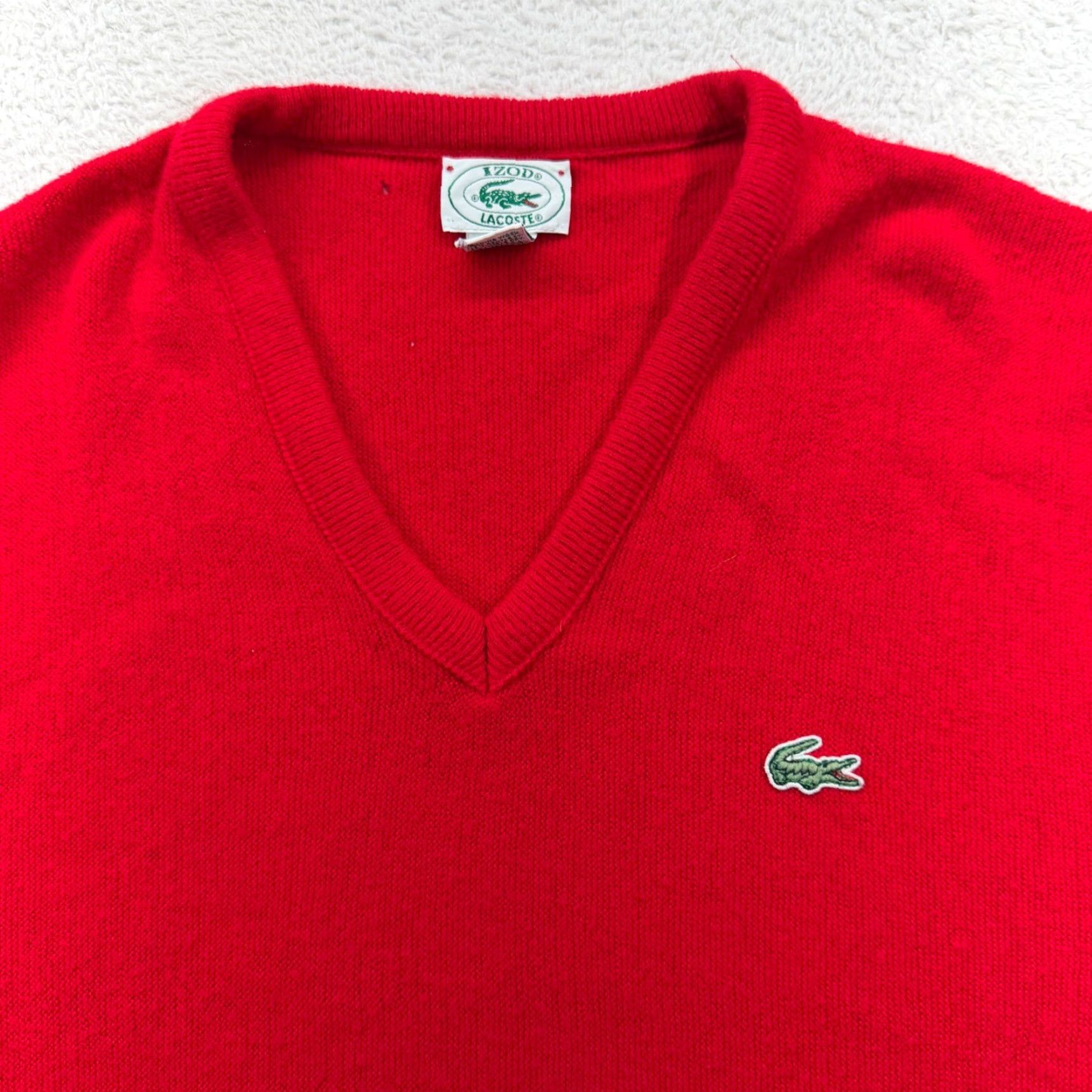 Izod VINTAGE Izod Lacoste Red V-Neck Sweater Mens M Orlon Acrylic Made in USA Size US M / EU 48-50 / 2 - 2 Thumbnail