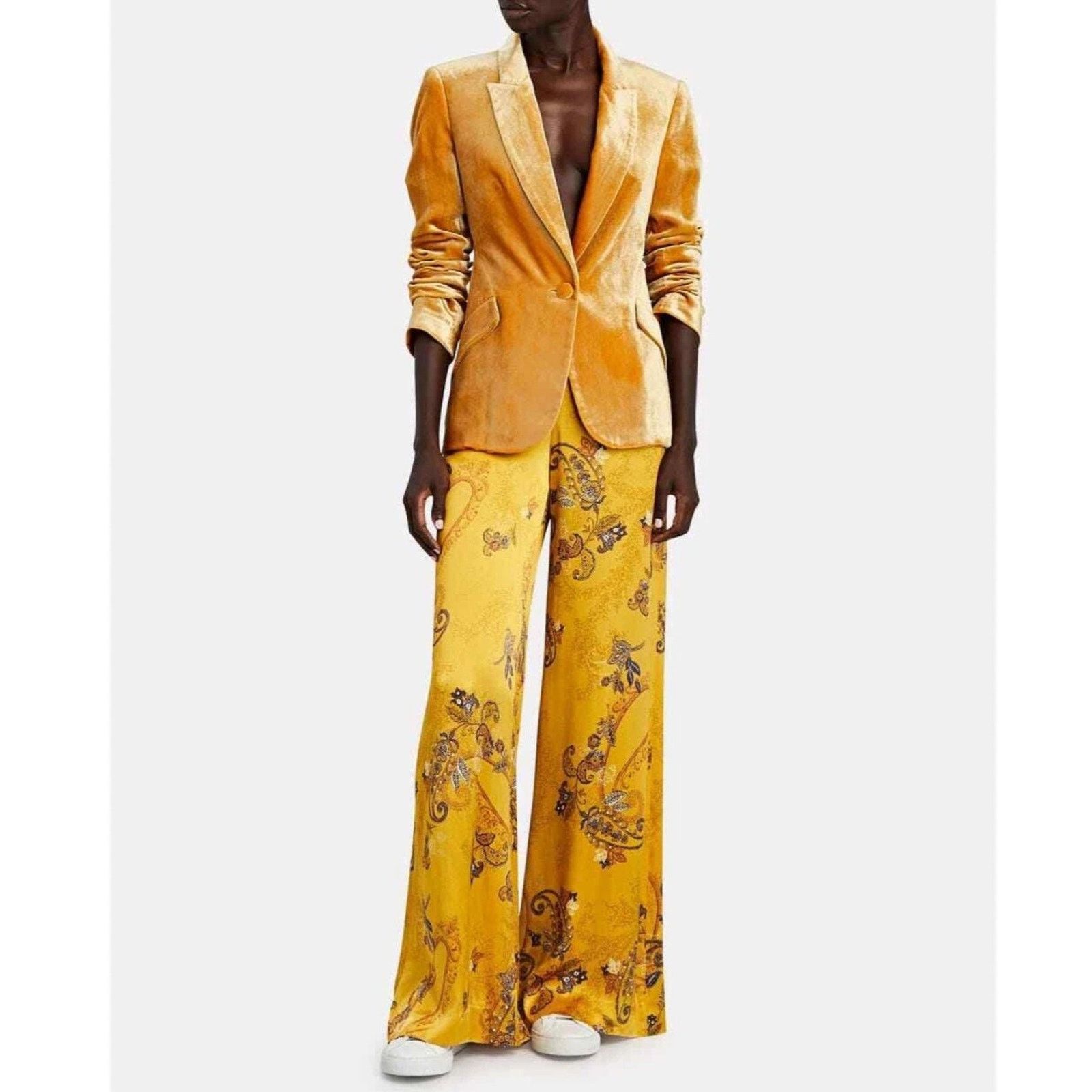 L'AGENCE L'AGENCE Chamberlain Velvet Blazer Gold Yellow Chartreuse Size M / US 6-8 / IT 42-44 - 2 Thumbnail