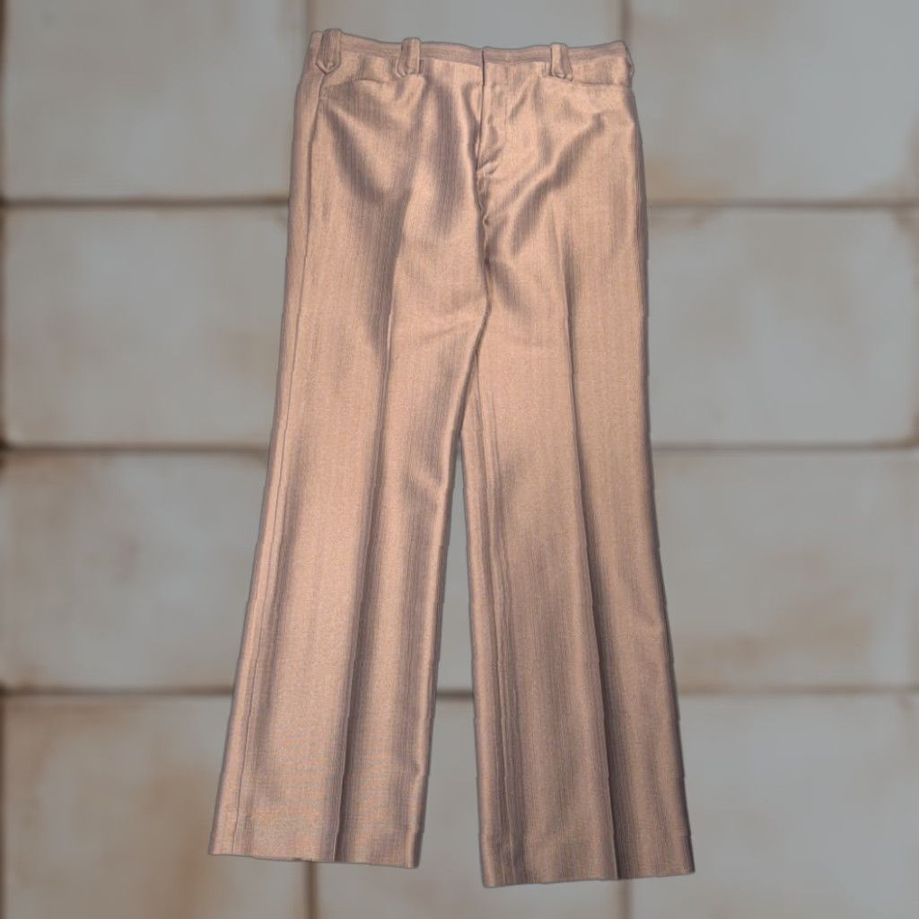 Vintage VINTAGE Circle S Pants Mens 36x33 Brown Gold Polyester Talon USA Made 70s Size US 36 / EU 52 - 1 Thumbnail