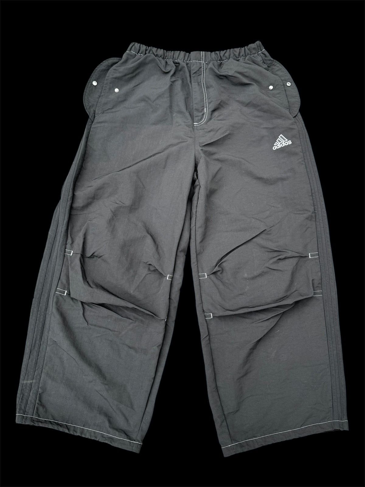 Adidas Adidas black on black striped baggy track pants Size US 30 / EU 46 - 1 Thumbnail