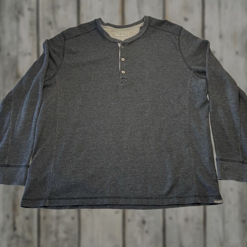 Eddie Bauer Eddie Bauer Shirt Gray Thermal Waffle Knit Henley Button Long Sleeve Mens 2XL Size US XXL / EU 58 / 5 - 1 Thumbnail