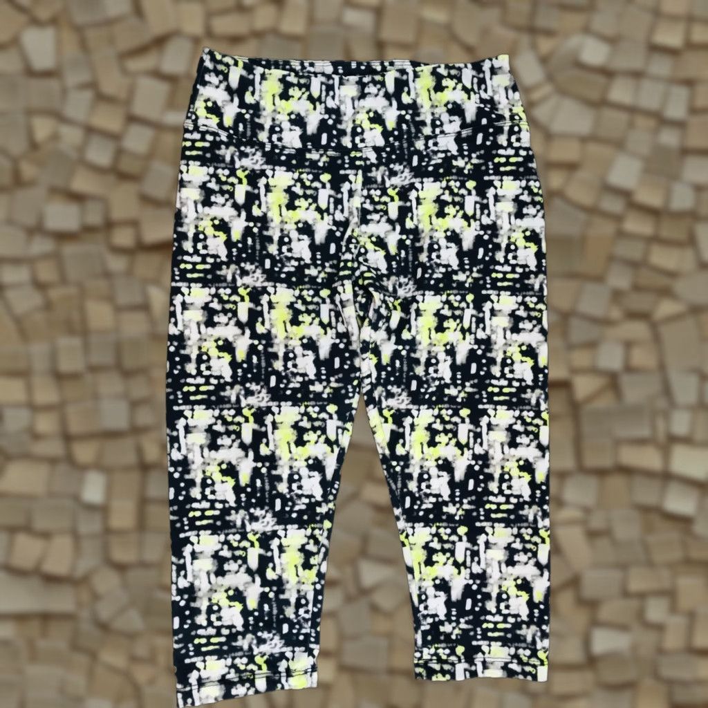 Vintage Balance Collection Pants Women’s Medium Black White Neon Yellow Capri Active Pants Casual Size 32" / US 10 / IT 46 - 1 Thumbnail