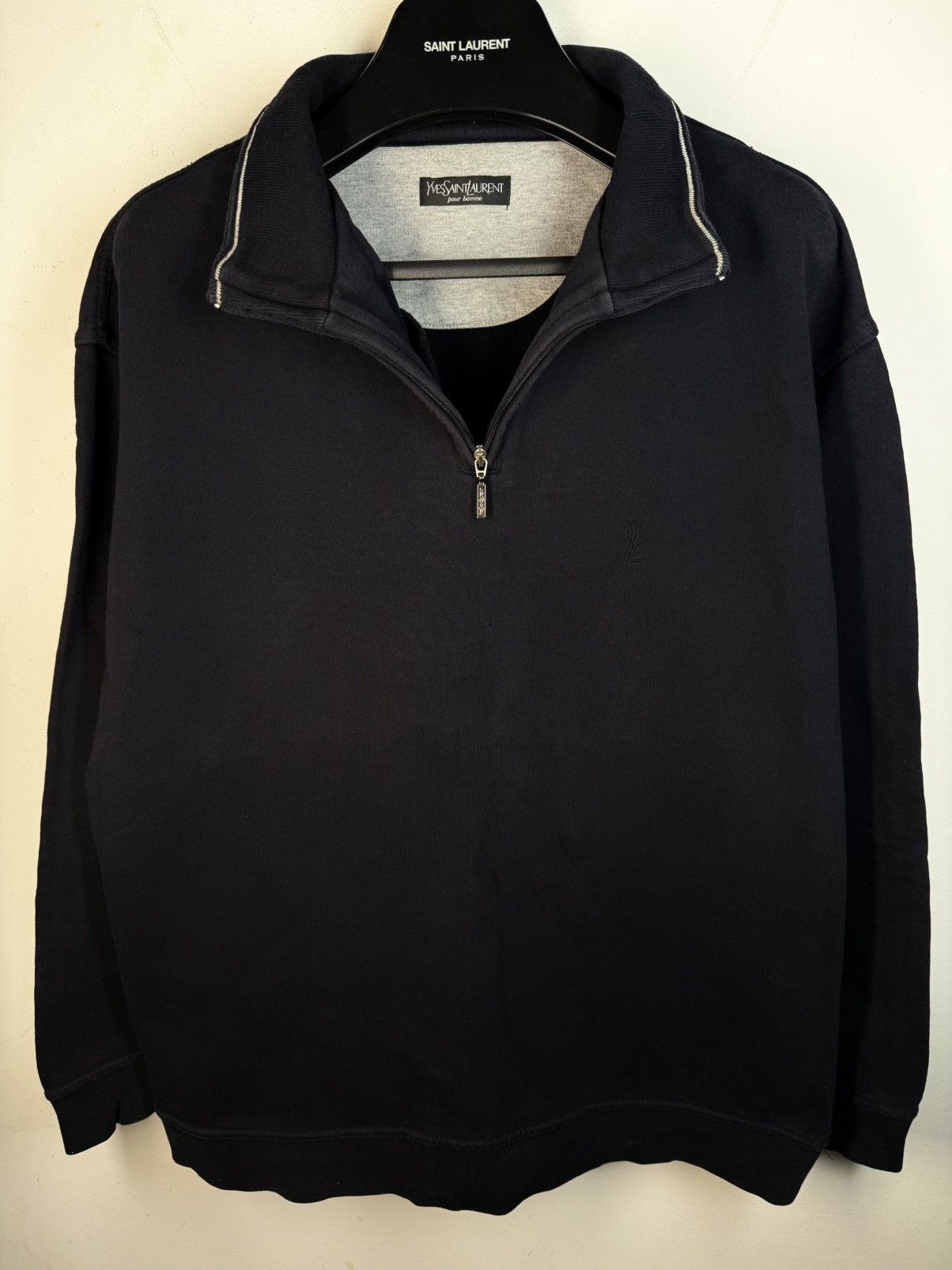 Yves Saint Laurent 90s YSL Sweatshirt 1/4 Quarter Zip Sweater Old Money Vintage Size US XL / EU 56 / 4 - 2 Thumbnail