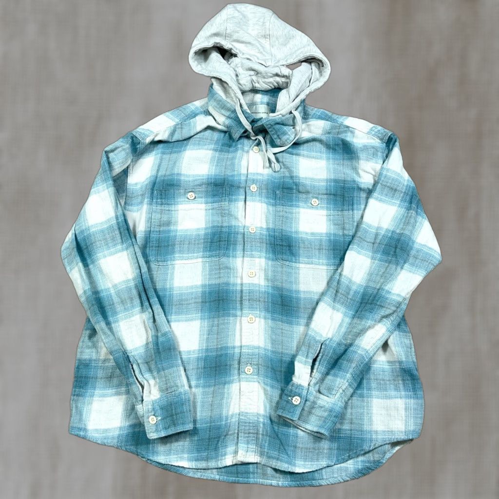 American Eagle Outfitters VINTAGE American Eagle Outfitters Shirt Jacket Men Large Blue Plaid Flannel Shacket Unlined Hooded Size US L / EU 52-54 / 3 - 1 Thumbnail