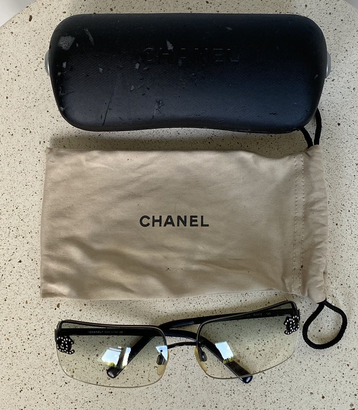 Chanel × Vintage Chanel CC 4104-B sunglasses rhinestones black rimless Size ONE SIZE - 16 Thumbnail