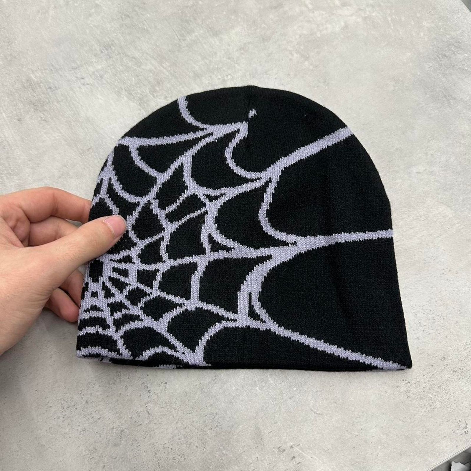 Other Vintage Style Black and Grey Spider Web Beanie Hat Mens Size ONE SIZE - 1 Thumbnail