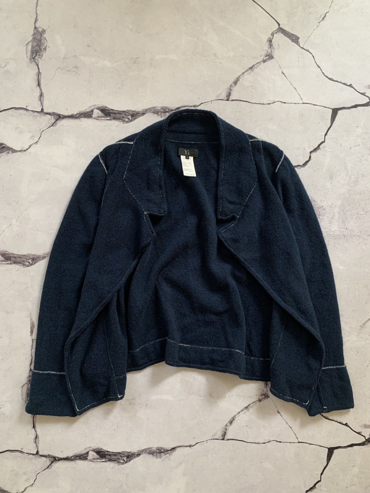 Yohji Yamamoto Rare Y's Yohji Yamamoto Wool Knit Cardigan Navy Blue Size M / US 6-8 / IT 42-44 - 2 Thumbnail