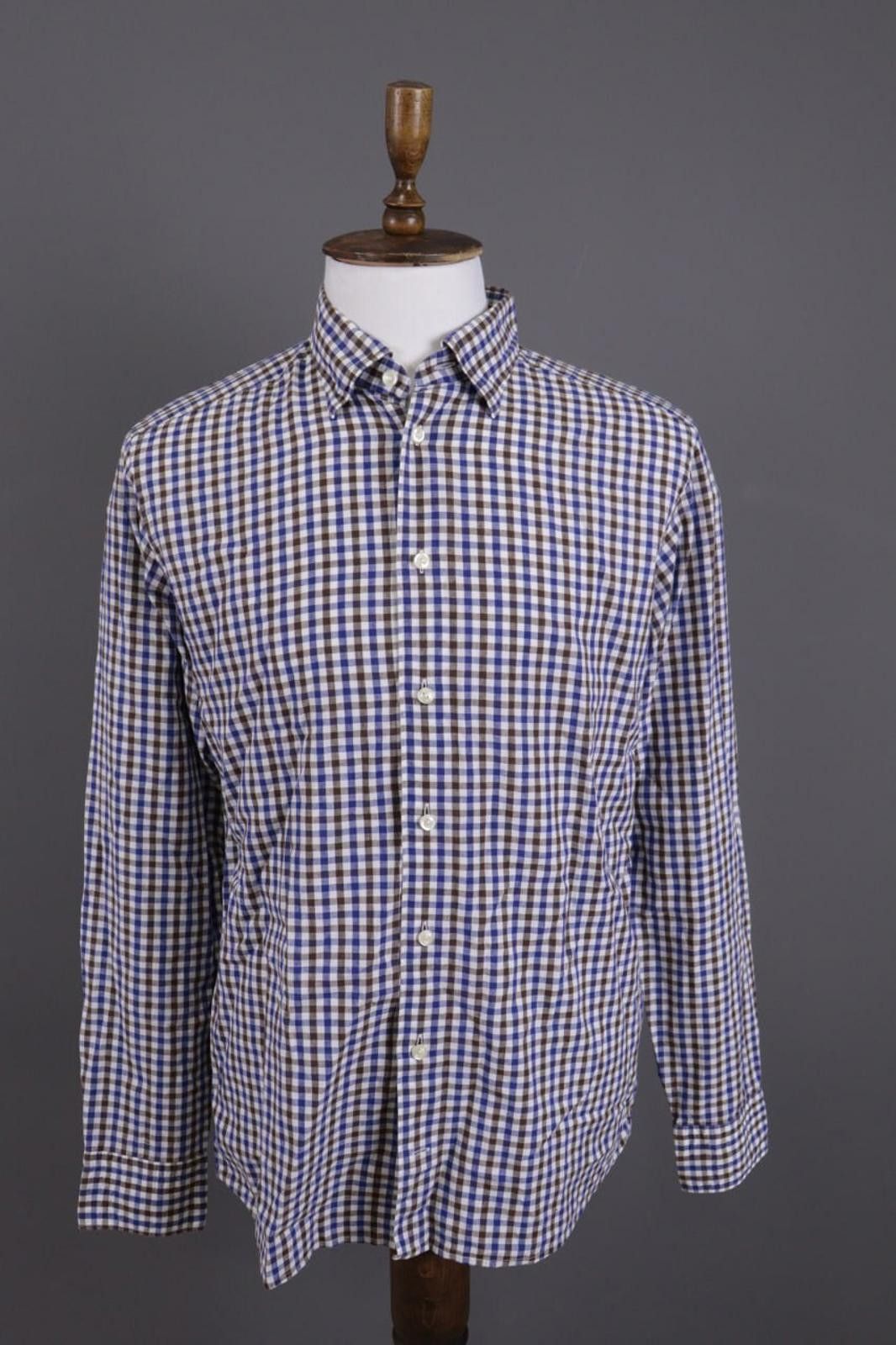 Eton Eton Slim Fit Cotton / Linen Check Shirt Sz 42 / L / 16 Size US M / EU 48-50 / 2 - 1 Thumbnail