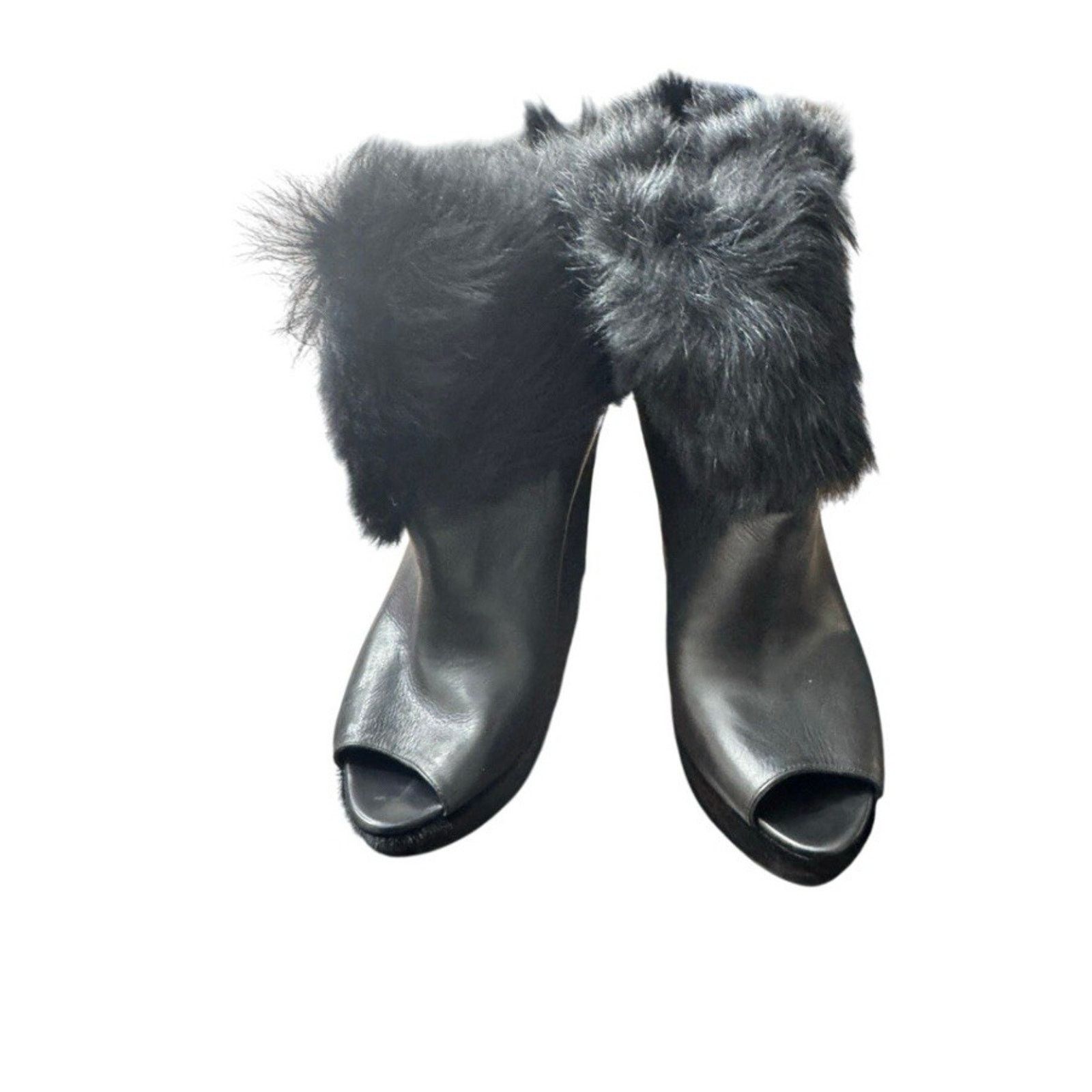 Prada PRADA BLACK LEATHER FUR PEEP TOE BOOTS SHOES SZ 39 OR 8.5 Size US 8.5 / IT 38.5 - 7 Thumbnail