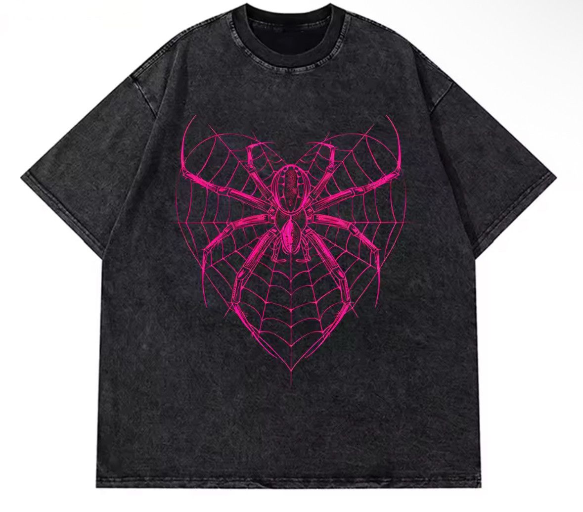 Japanese Brand Y2K Vintage Gothic Heart Shape Spider Print Washed T-Shirt Size US M / EU 48-50 / 2 - 1 Thumbnail