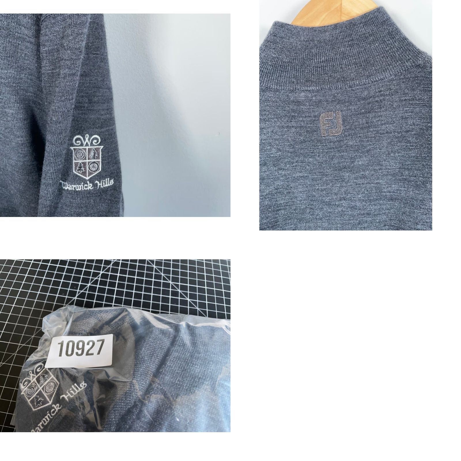 Footjoy FootJoy Wool Sweater Men Large Dark Gray 1/4 Zip Pullover Lined Knit Golf Cardigan Pullover Chalk 90s Retro Style Mens Size US L / EU 52-54 / 3 - 9 Thumbnail