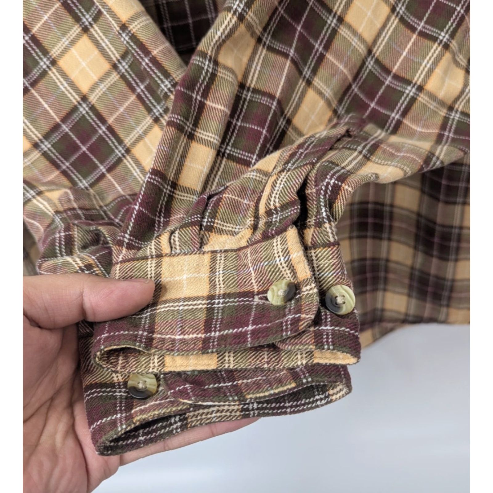 Vintage LL Bean Shirt Mens Large Tall Plaid Brown Flannel Button-Up Long Sleeve 0BHG6 Beige Cotton Size US L / EU 52-54 / 3 - 2 Thumbnail