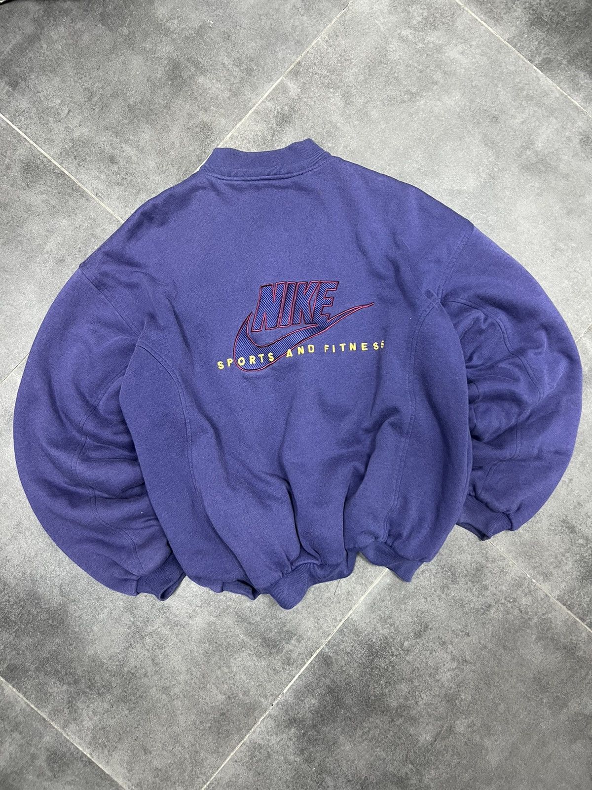 image of Nike Big Logo 90's Varsity College Bomber Jacket in Blue Purple, Men's (Size Medium)