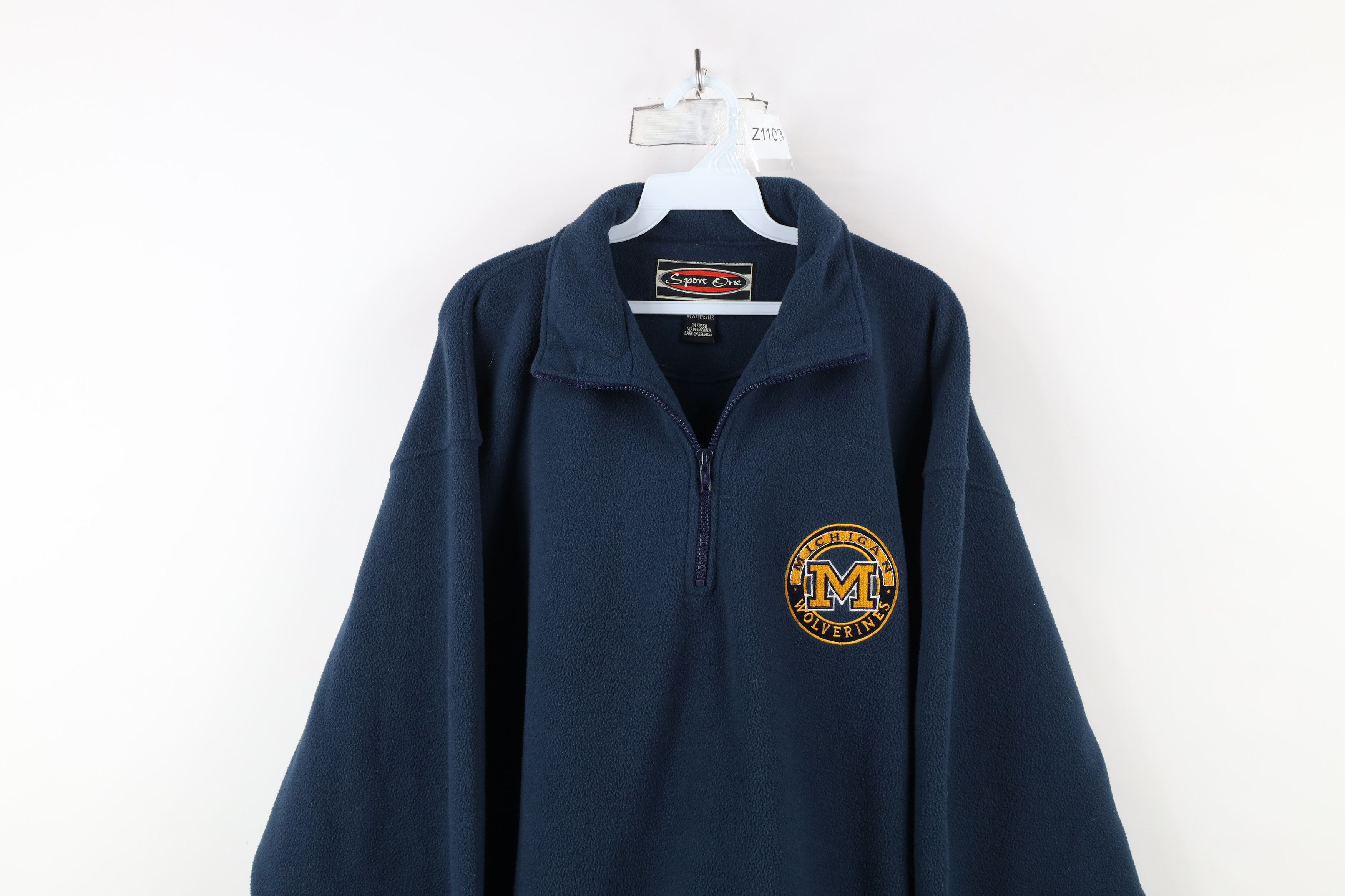 Vintage Vintage 90s University of Michigan Half Zip Fleece Sweater Size US L / EU 52-54 / 3 - 2 Thumbnail