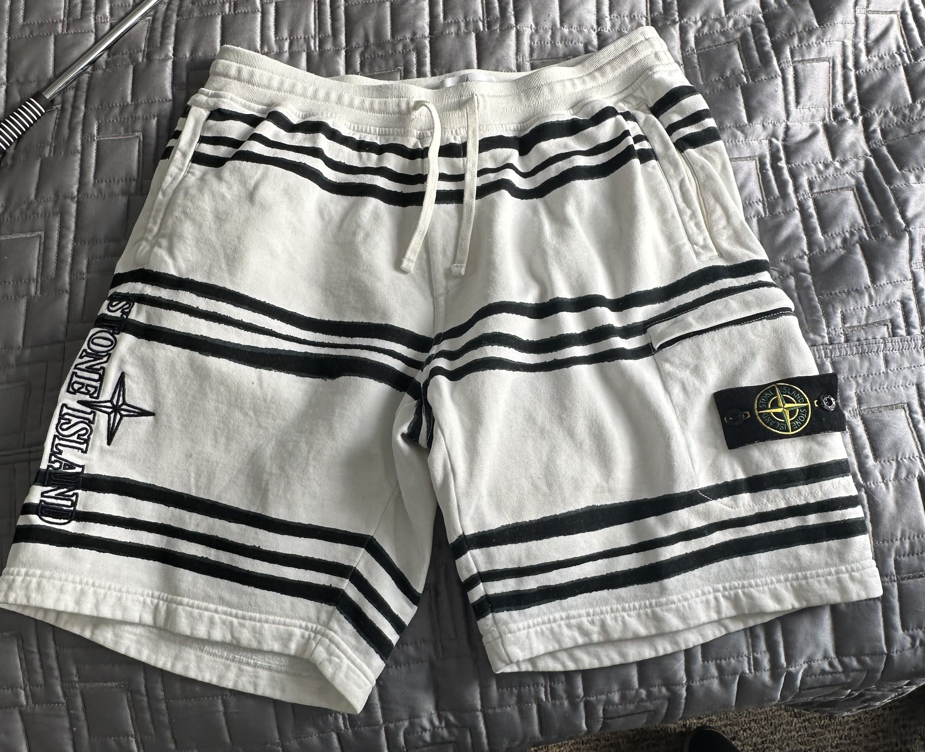 Supreme Supreme Stone Island Sweat Shorts (White Stripped) Medium