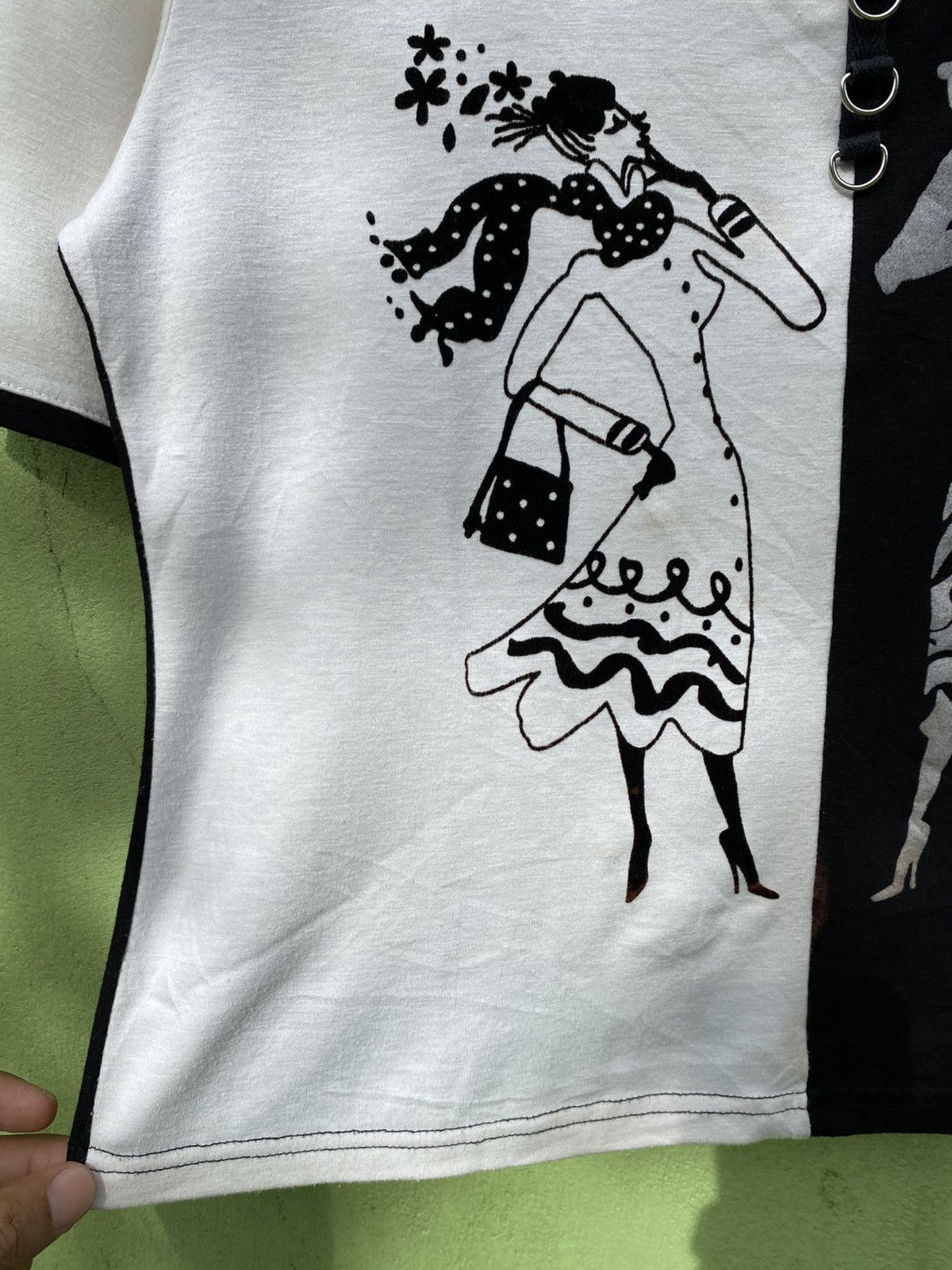 Japanese Brand Tomomi Ladies Fashion Split Two-Tone Monochrome Illustration Size M / US 6-8 / IT 42-44 - 5 Thumbnail