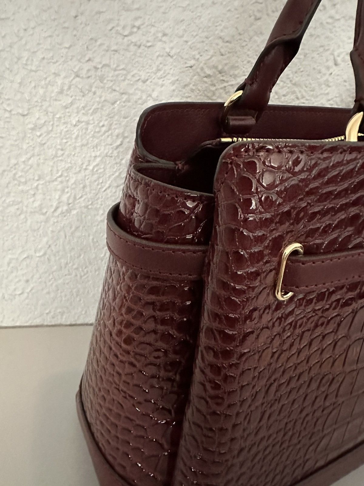 Michael Kors Reed Large Croc-Embossed Leather Belted Satchel Oxblood Size ONE SIZE - 3 Thumbnail