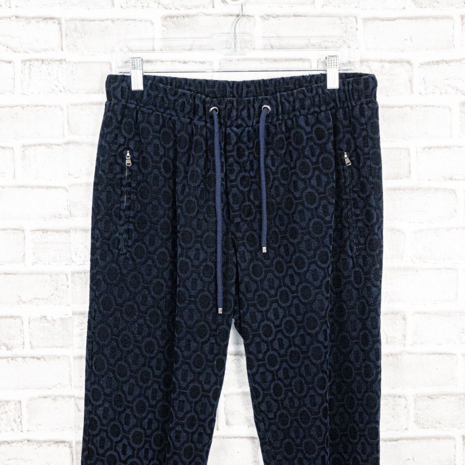 Mr Turk MR TURK Navy Blue Drawstring Pants Geo Print terry ankle Zip Size US 32 / EU 48 - 4 Thumbnail