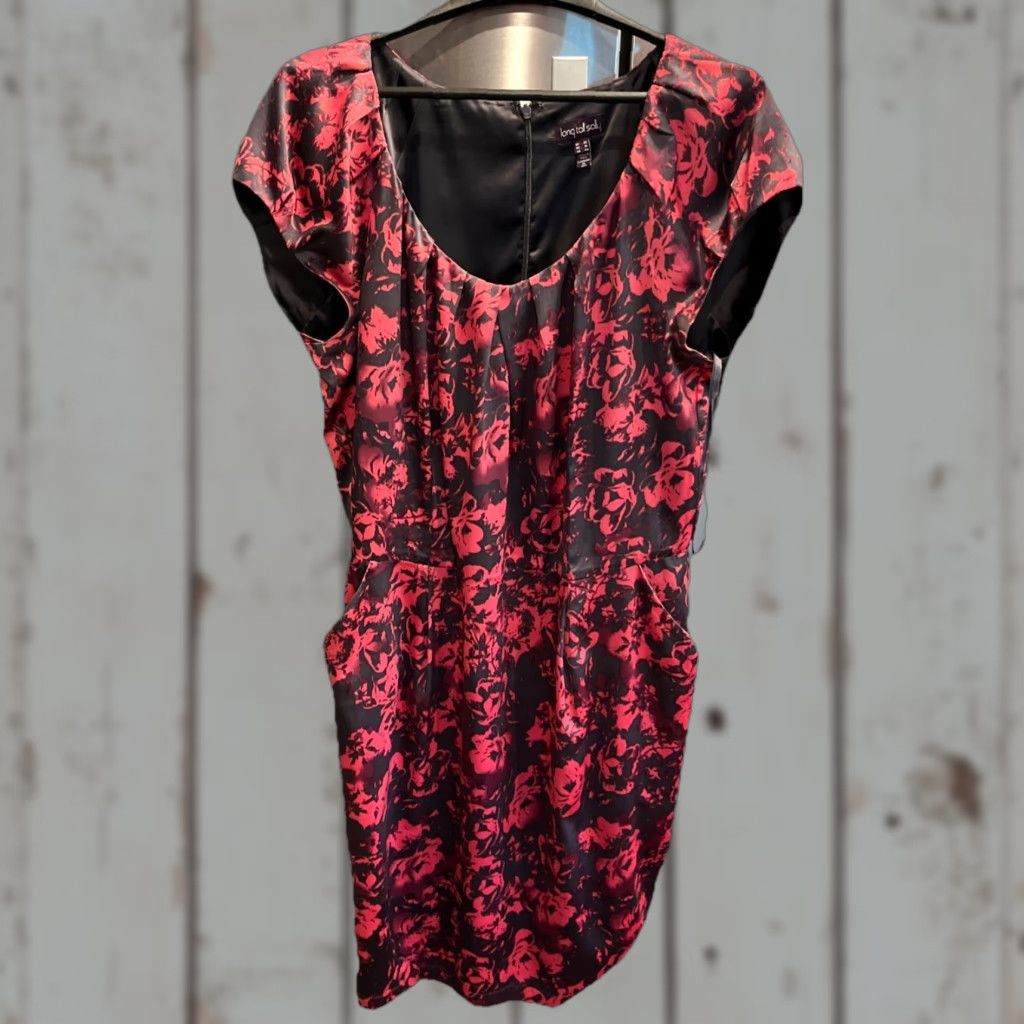 Vintage Long Tall Sally Dress Pink Gray Floral Pockets Round Neck Short Sleeves Size 16 Women Size 38" / US 16 / IT 52 - 1 Thumbnail