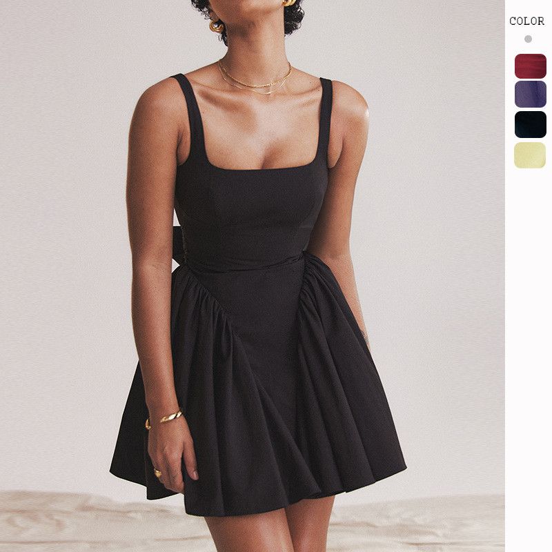 image of Vintage Haute Couture Halter Dress With Bow in Black, Women's (Size Medium)