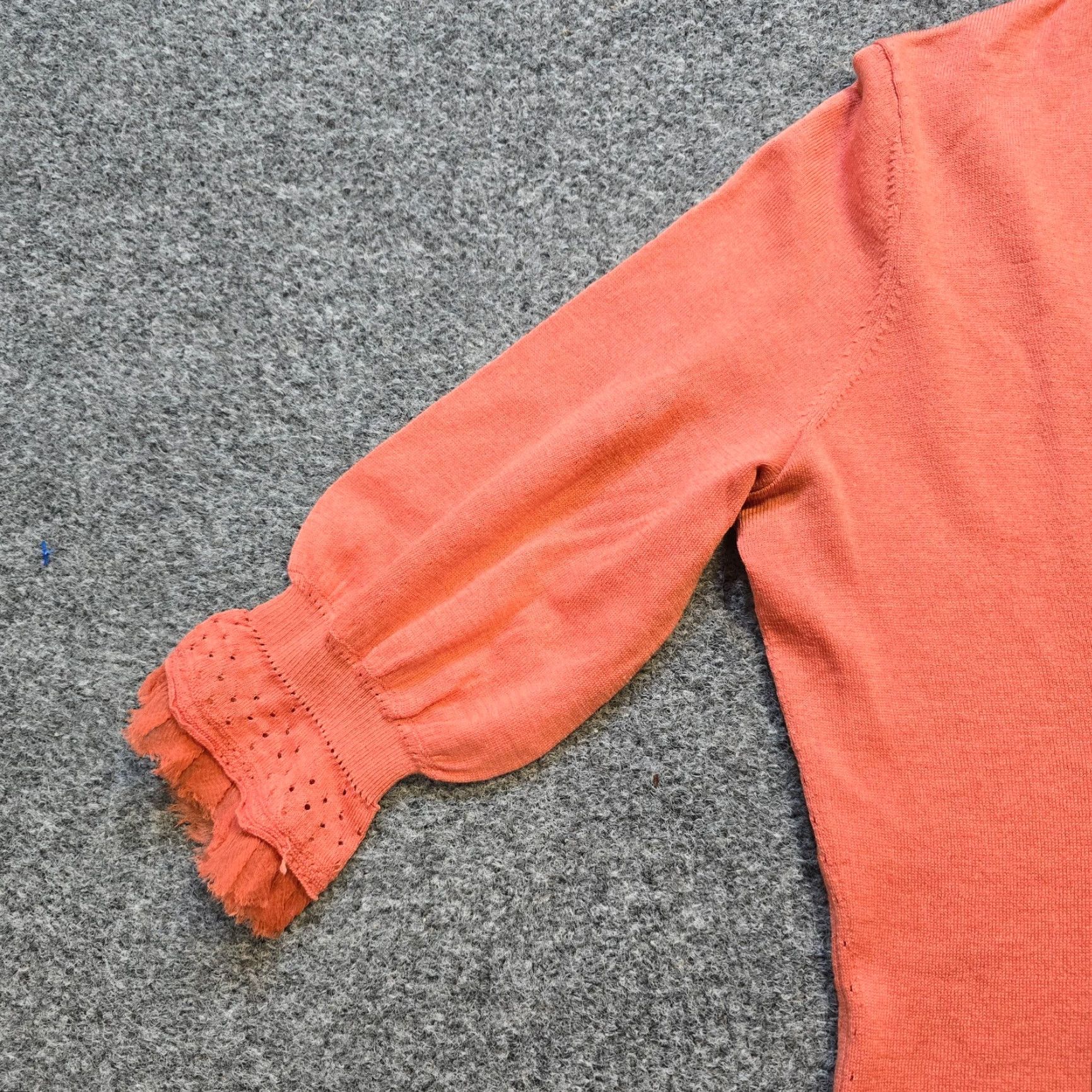 Elie Tahari Elie Tahari Sweater Womens XS Orange Silk Knit Ruffle Trim V-Neck Fitted Pullover Short Sleeve Size XS / US 0-2 / IT 36-38 - 3 Thumbnail