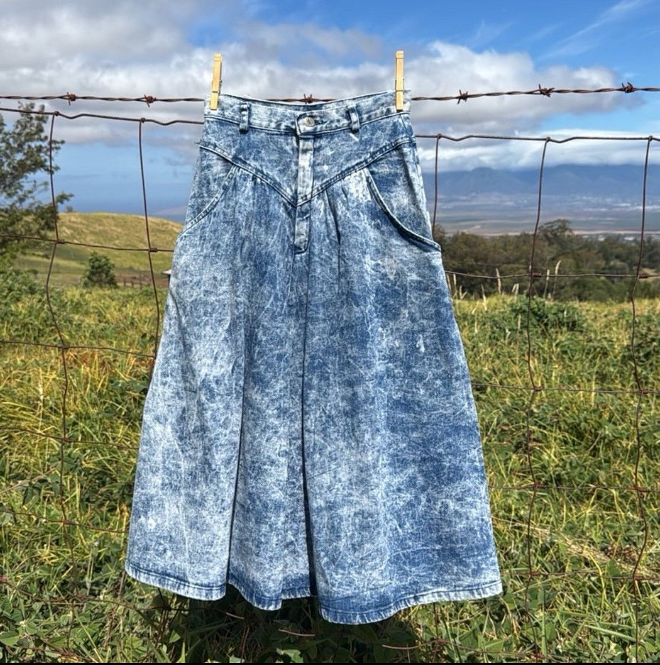 Other Vintage 80s Kayo Acid Wash Denim Western Aline MiDi Skirt Size 32" / US 10 / IT 46 - 1 Thumbnail