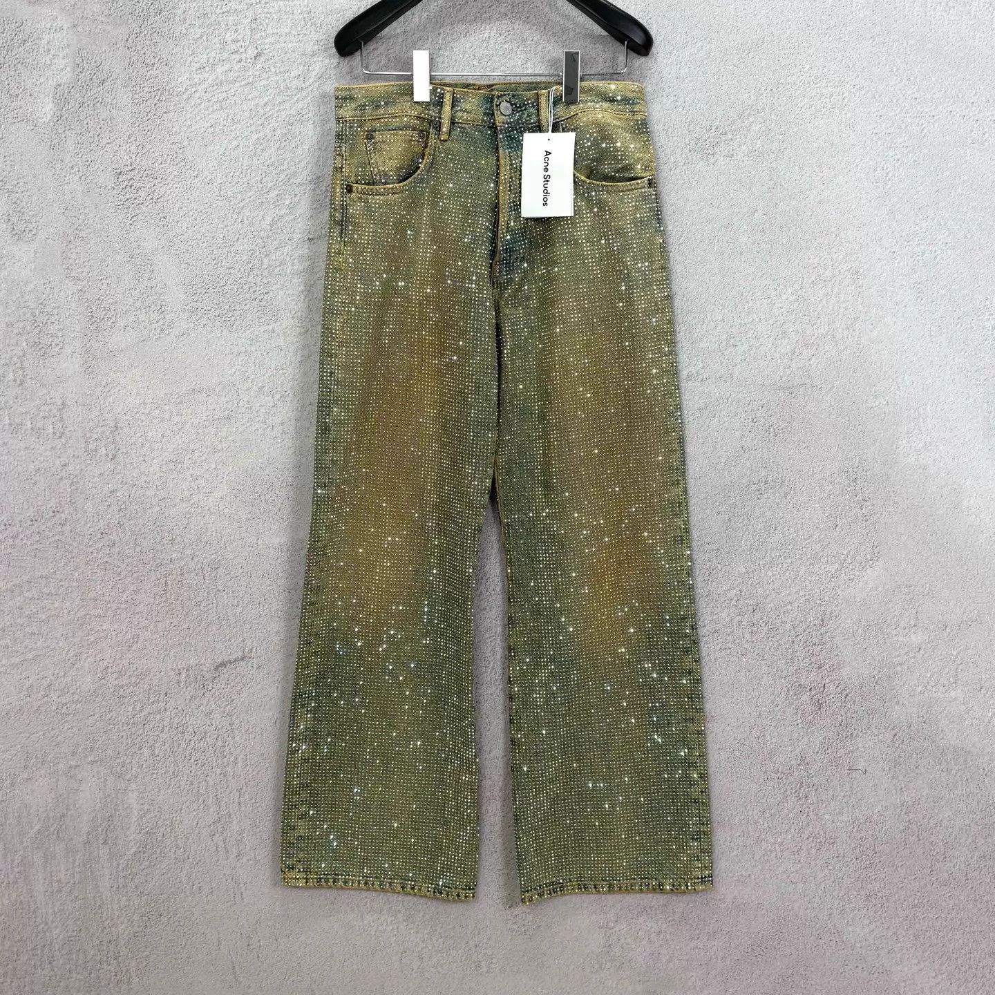 Acne Studios Acne Studios Crystal Studded Olive Wide-Leg Jeans 27 Size 27" / US 4 / IT 40 - 1 Thumbnail
