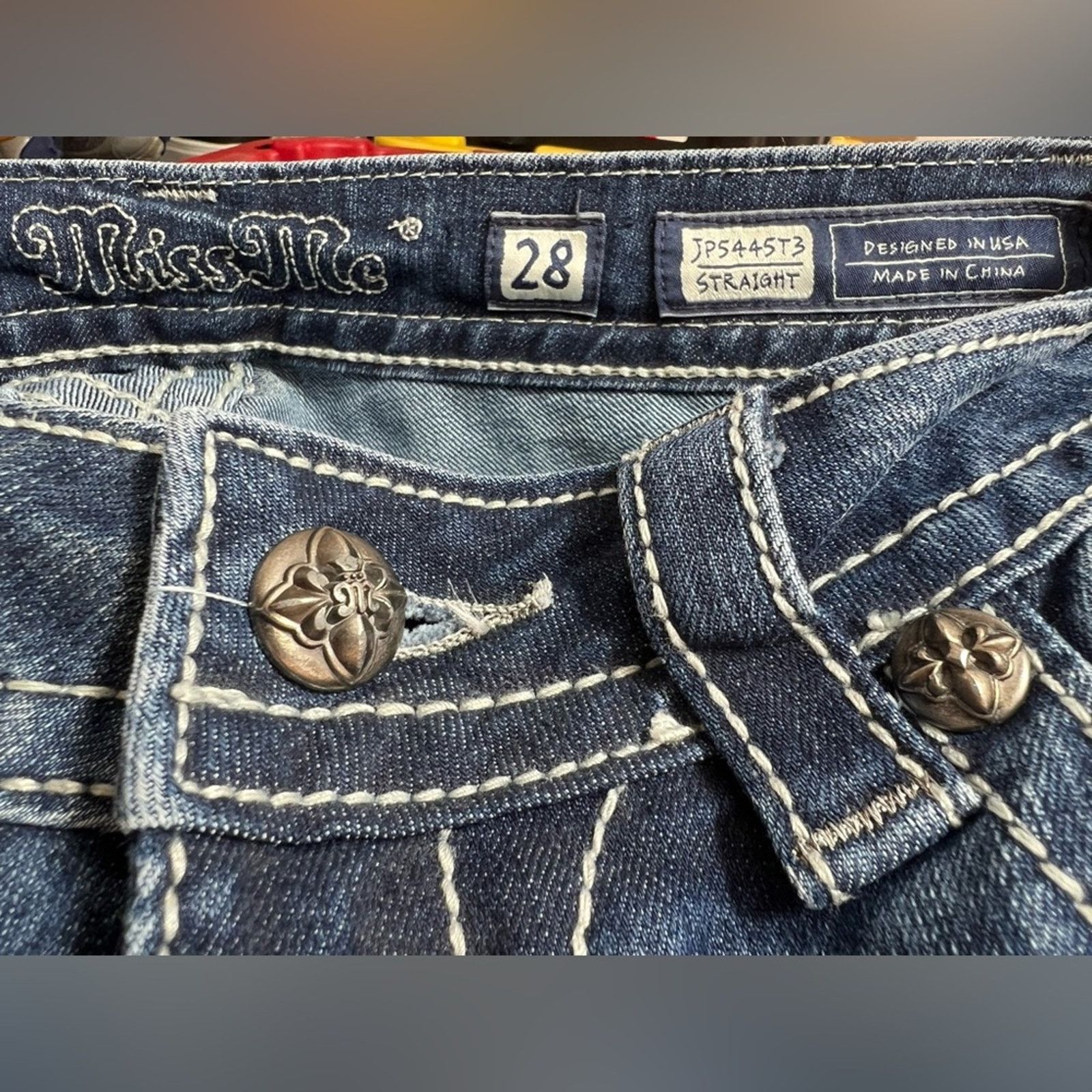 Miss Me Miss Me JP5445T3 Women 28 Dark Wash Cross Straight Leg Jeans Size 28" / US 6 / IT 42 - 6 Thumbnail