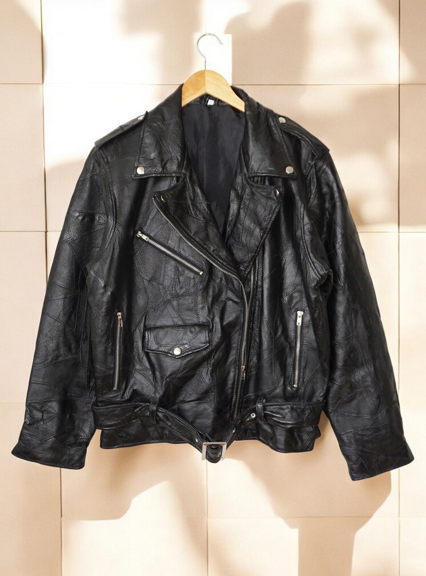 Vintage 90s RARE Patchwork Biker Leather Jacket Ramones Punk