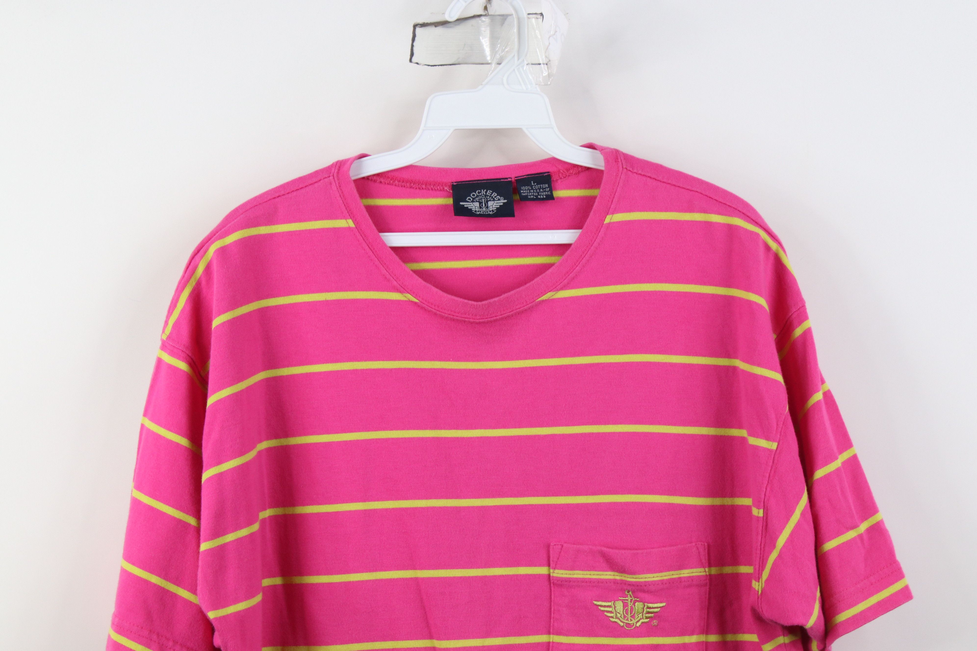 Dockers Vintage 90s Dockers Levi's Striped Pocket T-Shirt Pink USA Size L / US 10 / IT 46 - 2 Thumbnail