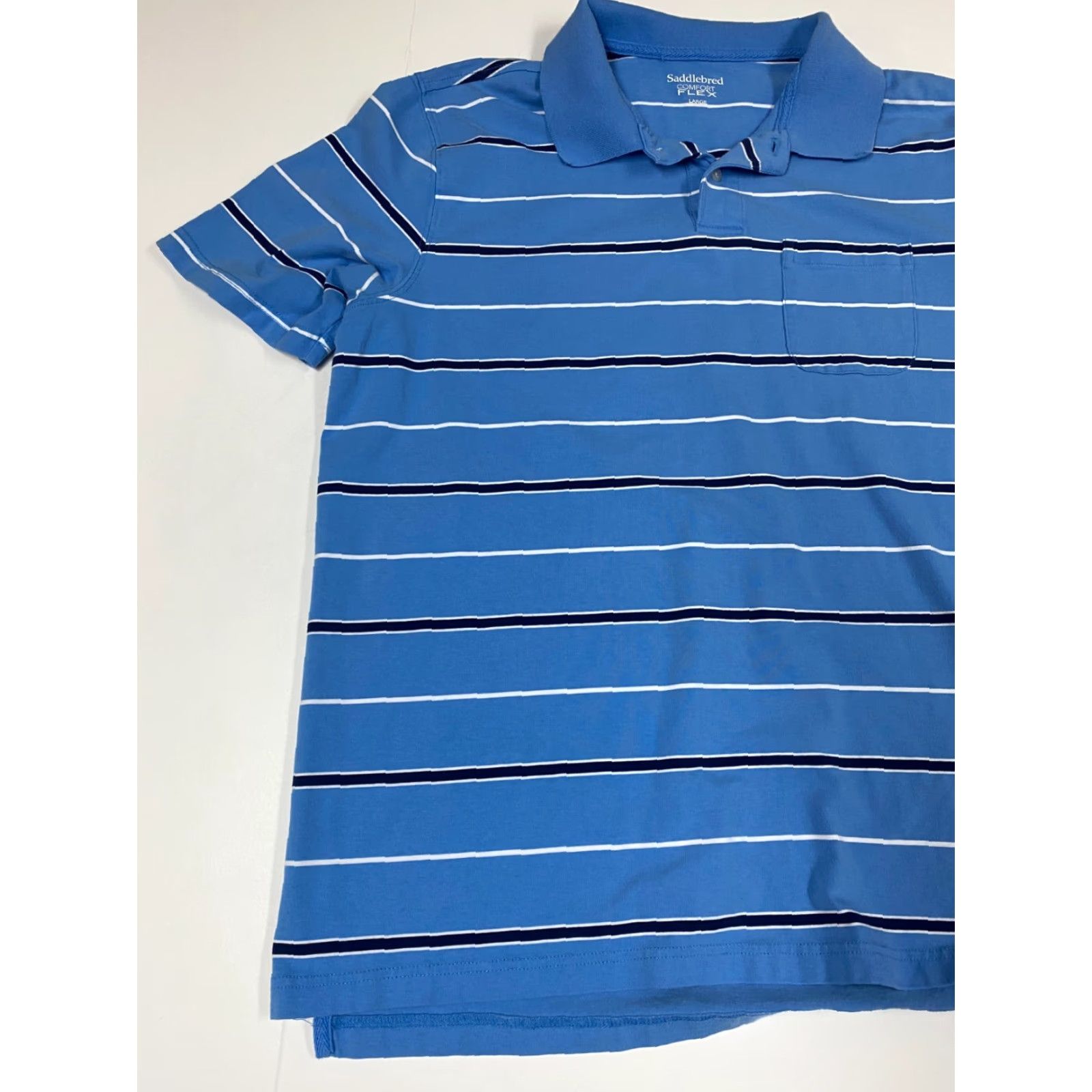 Vintage Saddlebred Polo Shirt Mens L Blue Striped Comfort Flex Polo Golf Short Sleeve Size US L / EU 52-54 / 3 - 3 Thumbnail