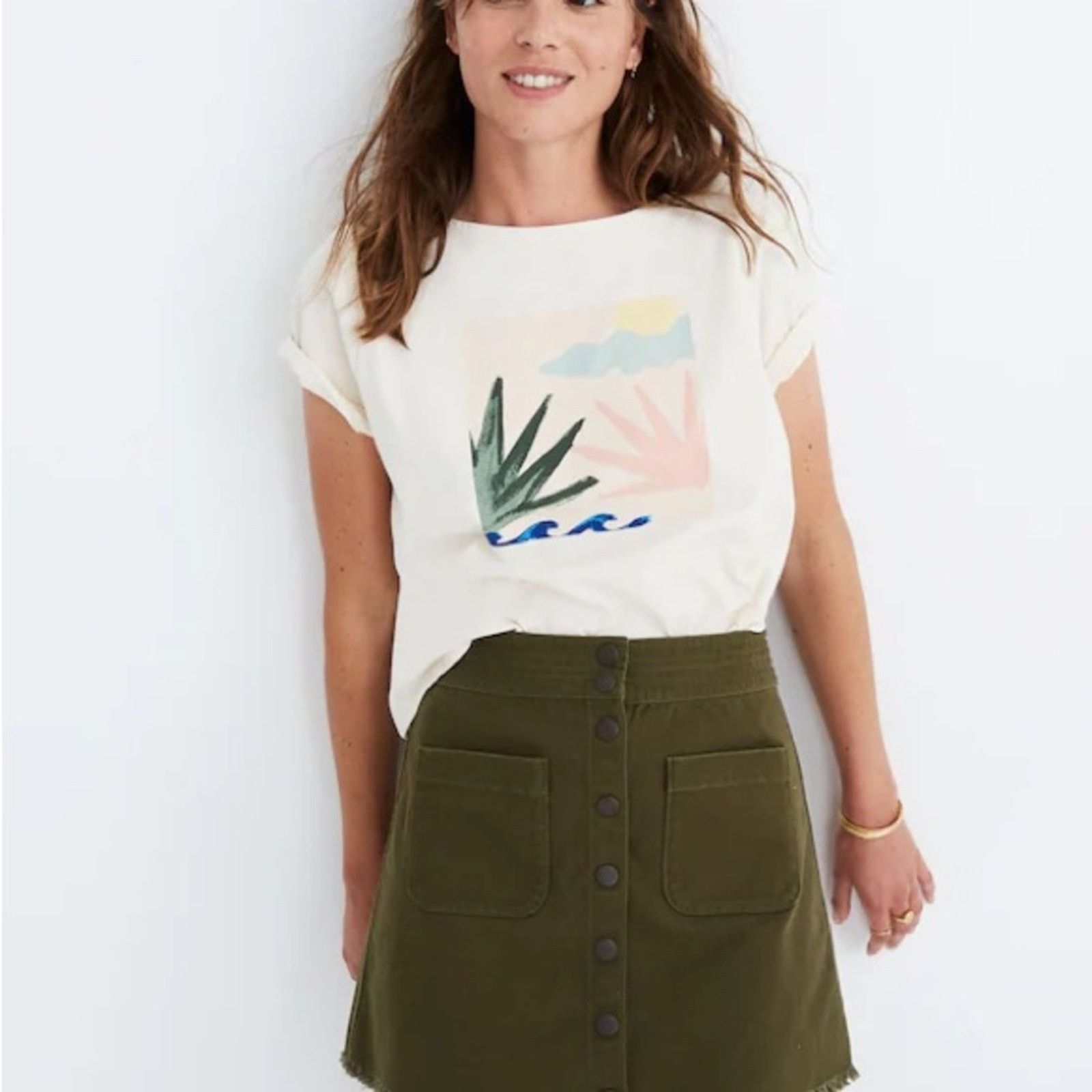 Madewell Madewell Raw-Hem A-Line Mini Skirt Womens 0 Stretch Kale Size 25" / US 0 / IT 36 - 1 Thumbnail