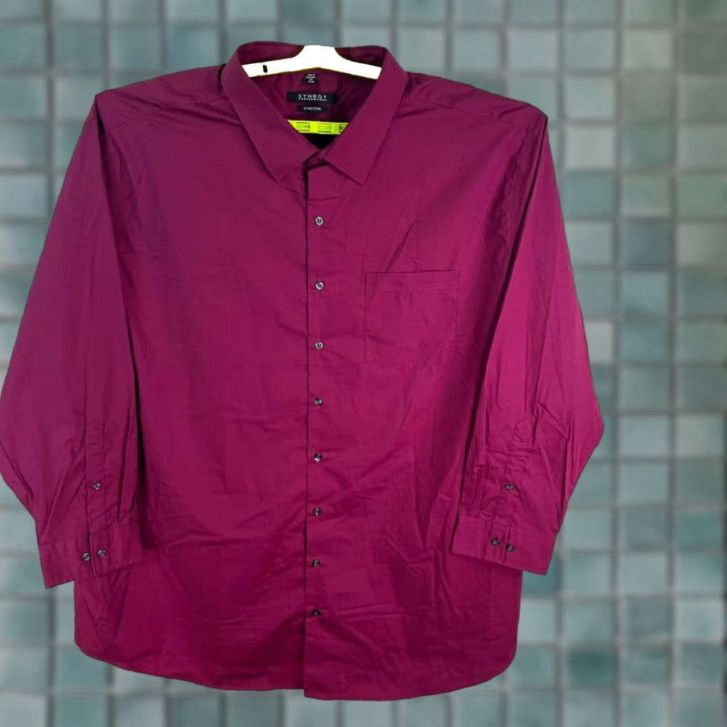 Vintage SYNRGY Shirt Mens Size 22/38 Purple Long Sleeve Button-Up Stretch Cotton Poly Blend Big & Tall Contemporary City Preppy Classic Designer Size US XXL / EU 58 / 5 - 1 Thumbnail