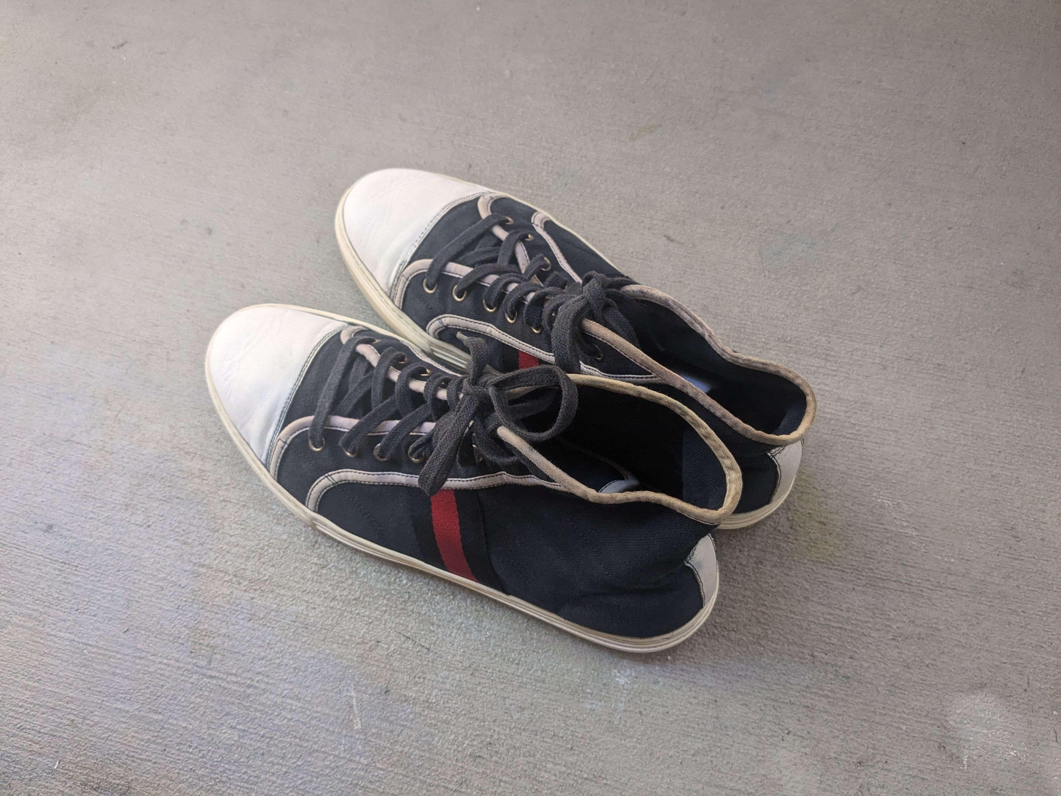 Gucci Gucci Sneakers Navy Blue 9.5 Canvas High Top Leather Size US 9.5 / EU 42-43 - 11 Thumbnail