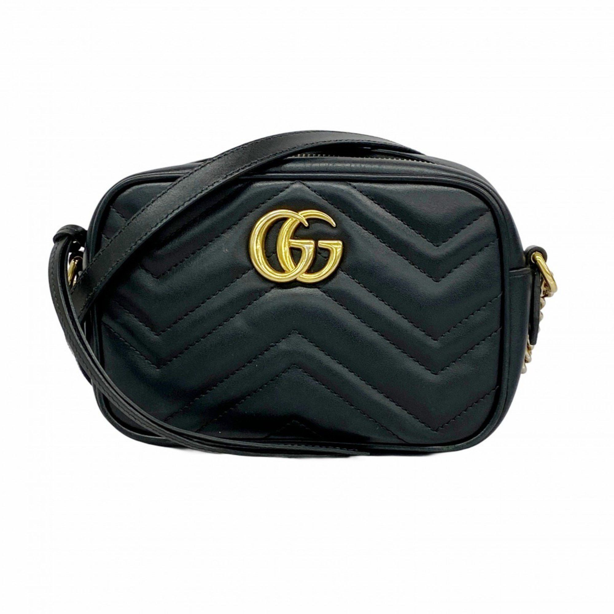 Gucci Shoulder Bag GG Marmont 634785 Leather Black Women's
