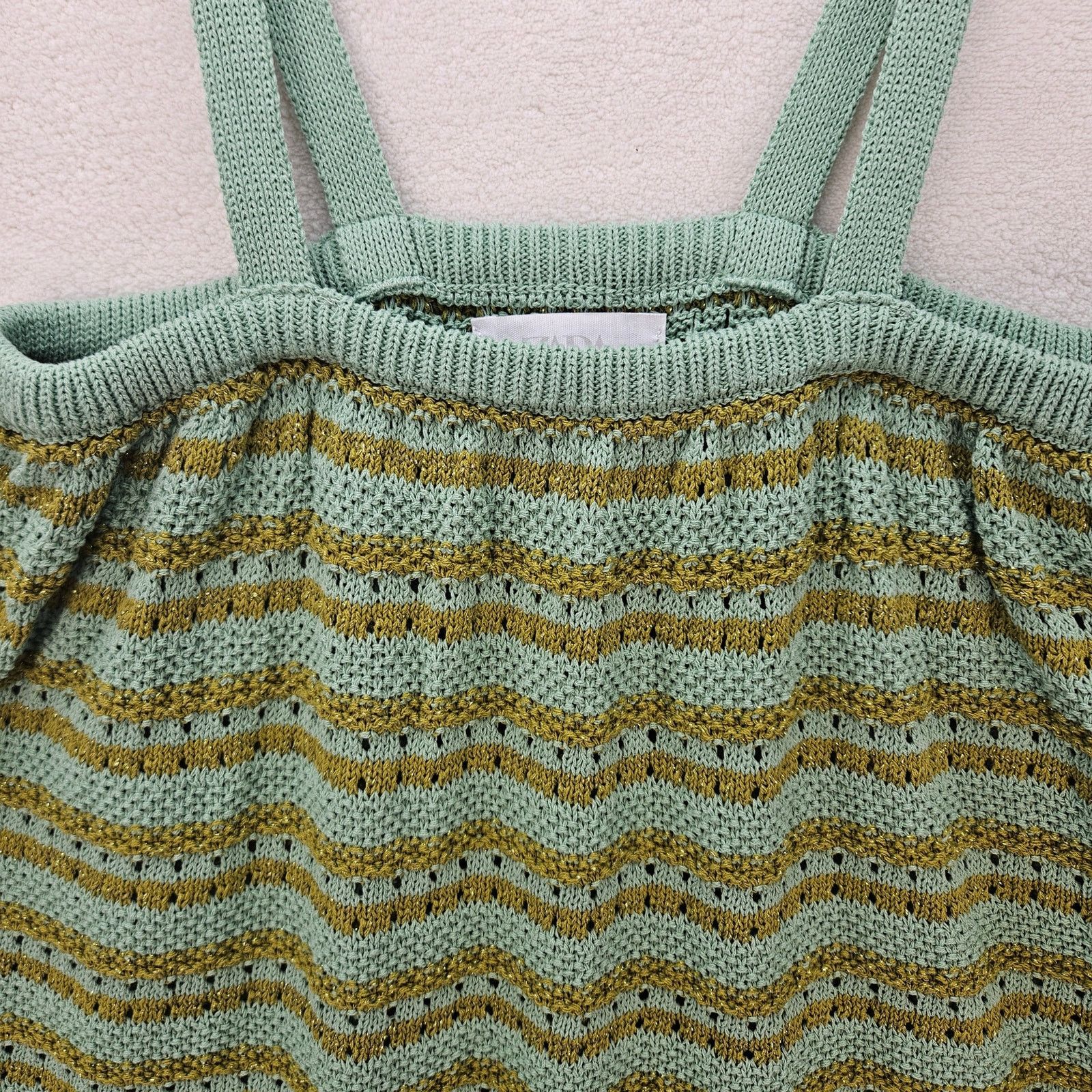 Zara ZARA GIRLS SIZE 13-14 GREEN STRIPED KNIT TUNIC MINI DRESS Size US L / EU 52-54 / 3 - 2 Thumbnail