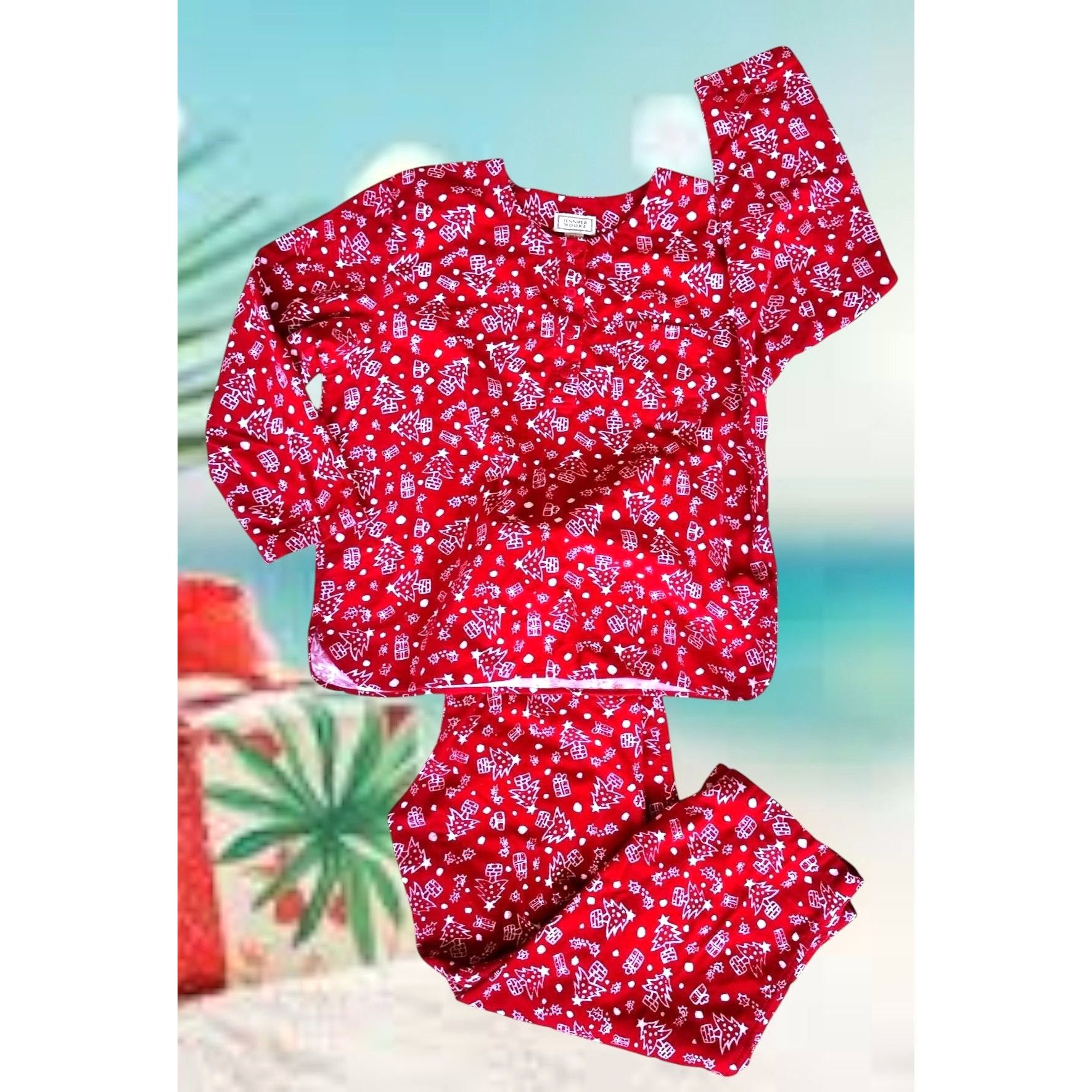 Other Vintage Jennifer Moore Christmas Pajamas Large Red 2 piece F Size 30" / US 8 / IT 44 - 2 Thumbnail