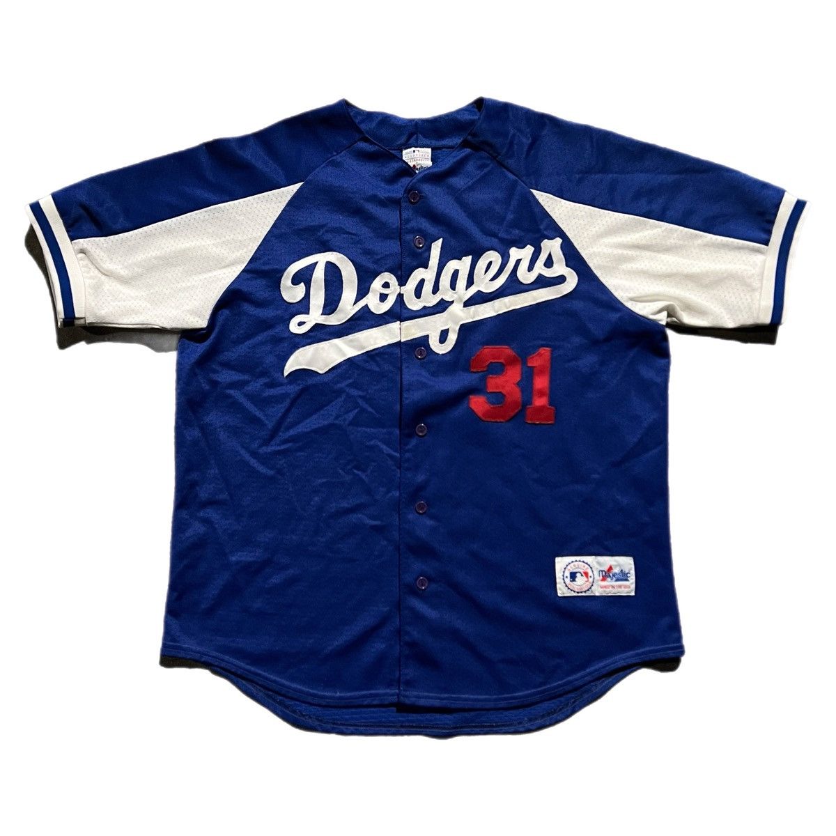 Image of Los Angeles Dodgers x Majestic Vintage 90’S Mike Piazza Dodgers Majestic Jersey in Blue (Size XL)