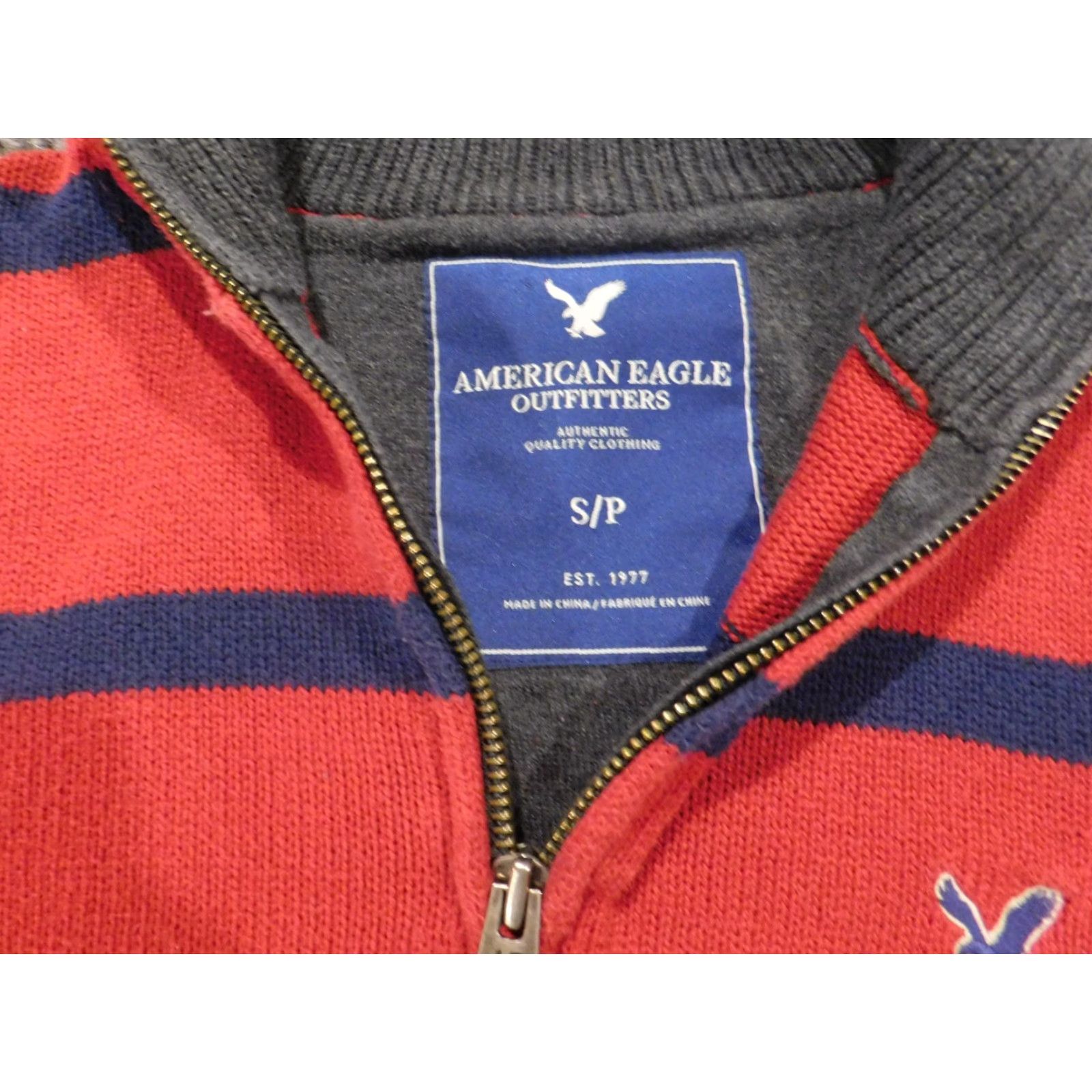 American Eagle Outfitters American Eagle Outfitters Sweater Mens Small Red Zip Mock Neck Cable Knit Pullover Striped Full Zip Pattern Knit Size US S / EU 44-46 / 1 - 4 Thumbnail