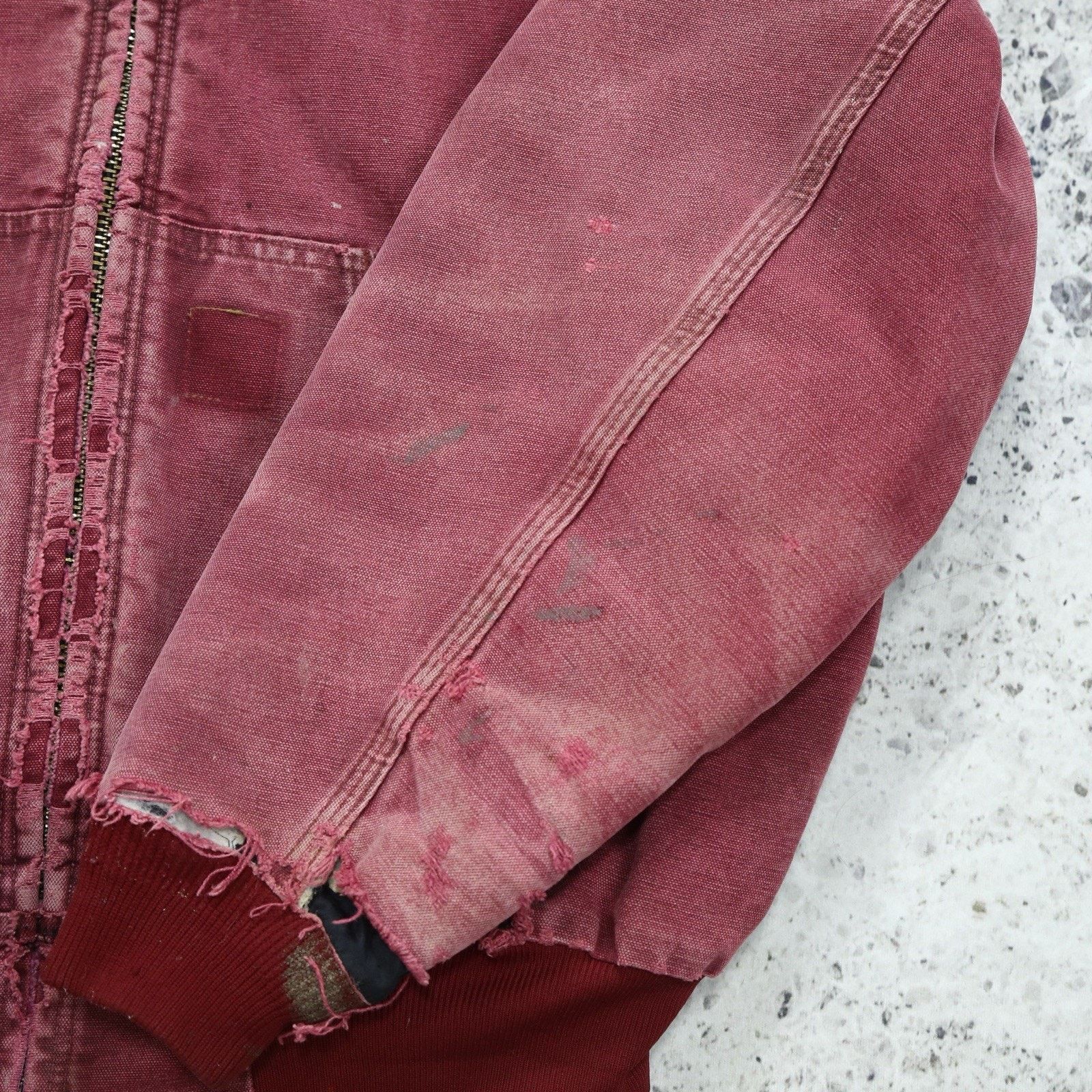 THRASHED Vintage Carhartt J68 CRI Crimson Faded Red Jacket