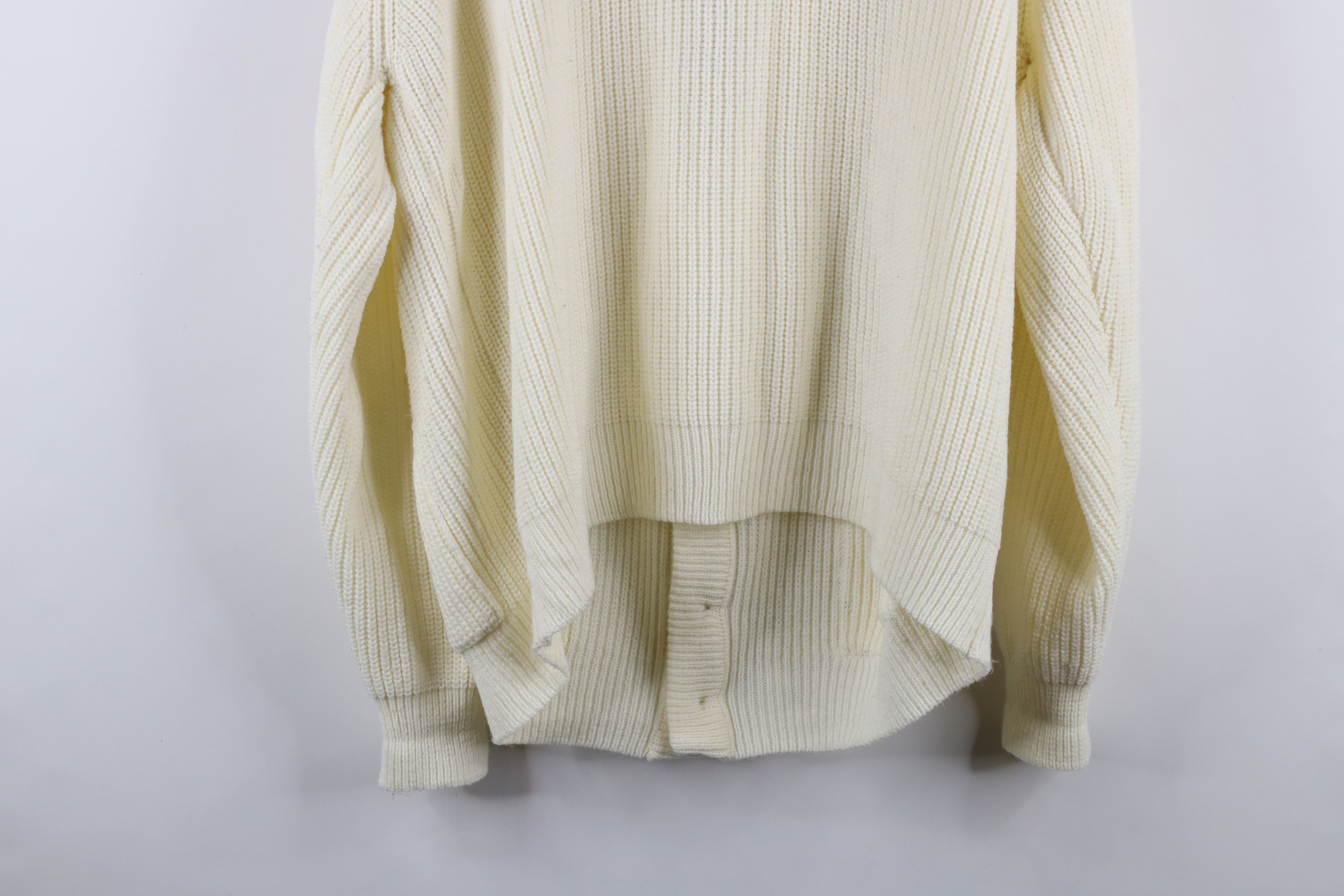 Vintage Vintage 90s Streetwear Ribbed Knit Cardigan Sweater Cream Size US L / EU 52-54 / 3 - 12 Thumbnail