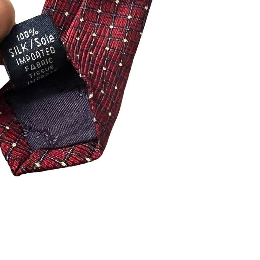 Nautica Nautica Burgundy Blue Windowpane Lattice Geometric Silk Tie Size ONE SIZE - 7 Thumbnail
