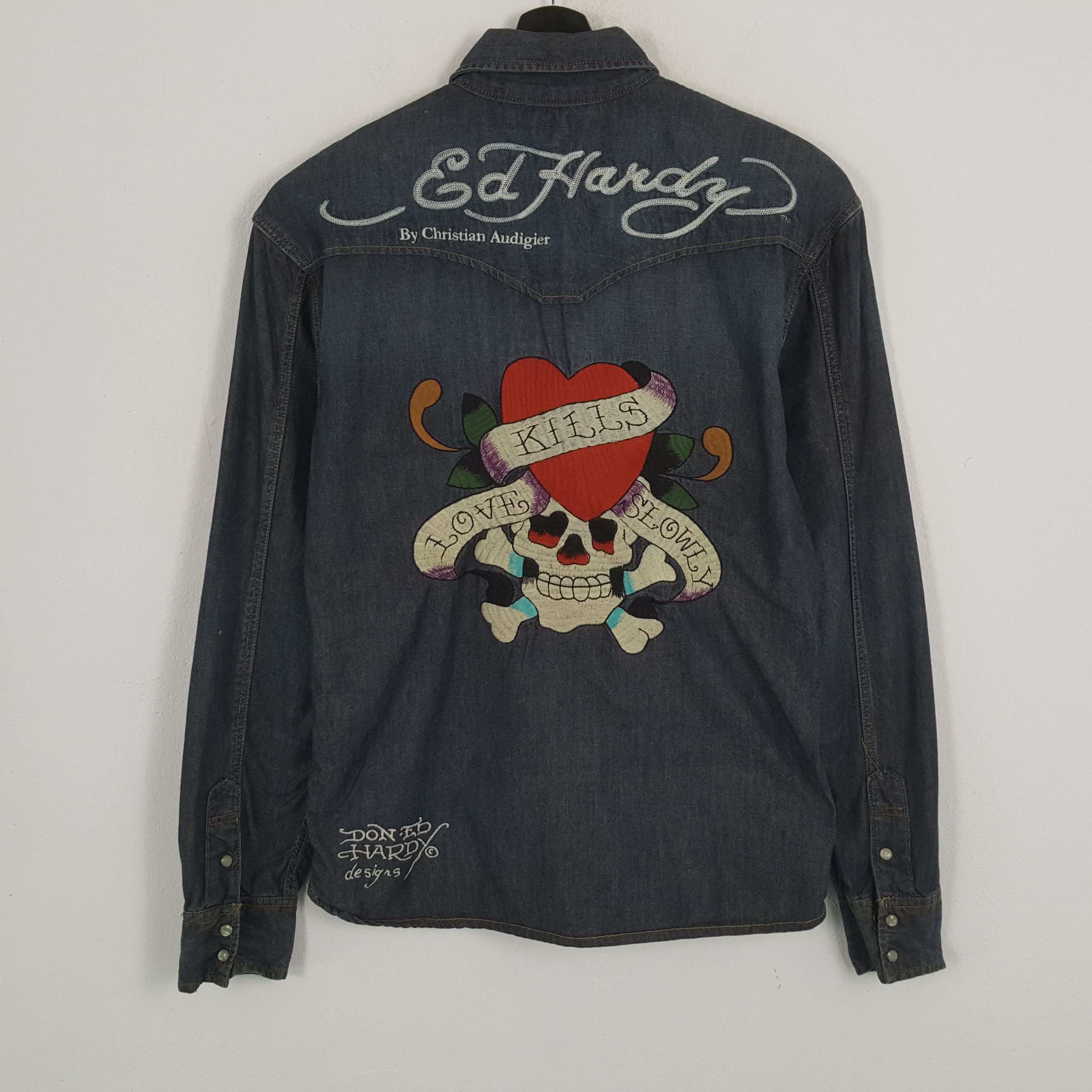 Christian Audigier × Ed Hardy × Vintage ED HARDY Designer Brand Fashion Style Skulls Design Shirt Size US XL / EU 56 / 4 - 1 Thumbnail