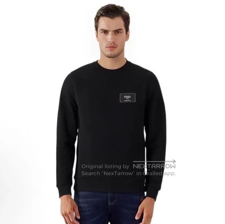 Fendi Fendi Black leather patch logo men's long-sleeve sweatshir Size US M / EU 48-50 / 2 - 2 Thumbnail
